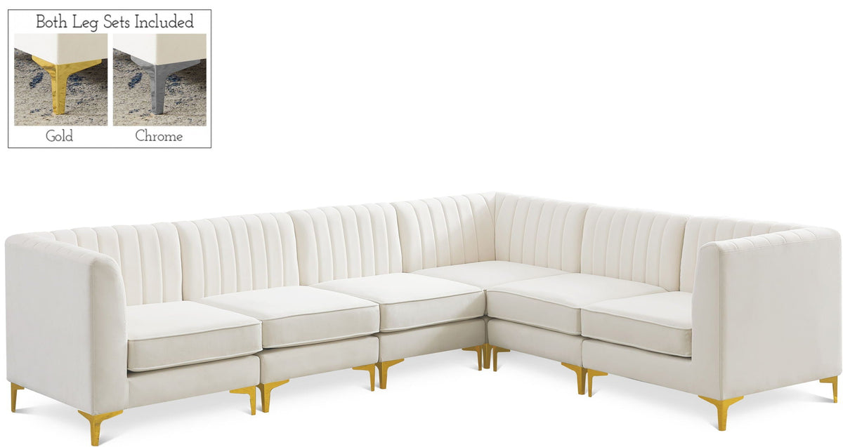 Alina Velvet Modular Sectional — 6-Piece Sectional — Cream