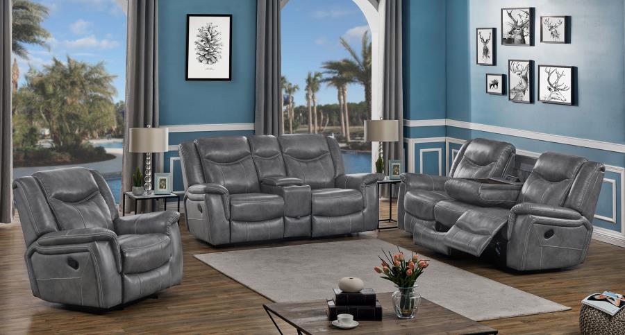 Conrad Upholstered Padded Arm Motion Sofa Set Grey