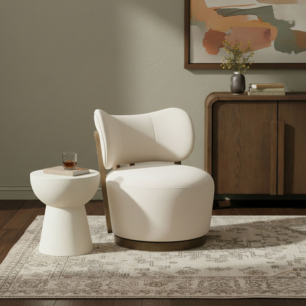 Elara - Velvet Upholstered Swivel Accent Chair with Brown Base
