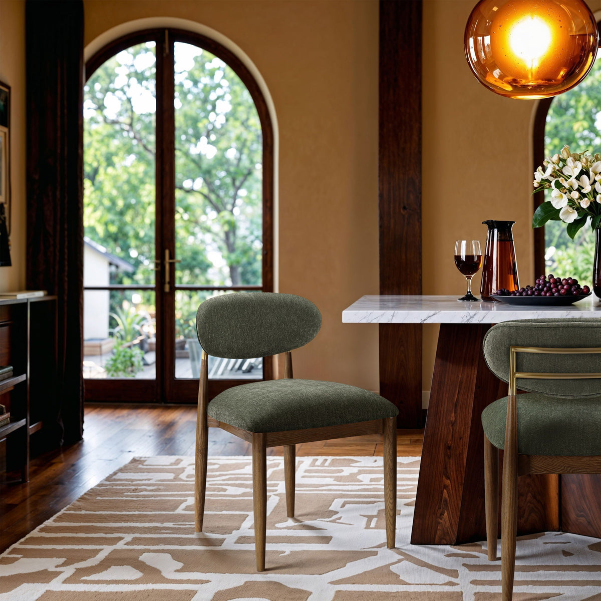 Riccio - Fabric Dining Side Chair (Set of 2) with Walnut Frame