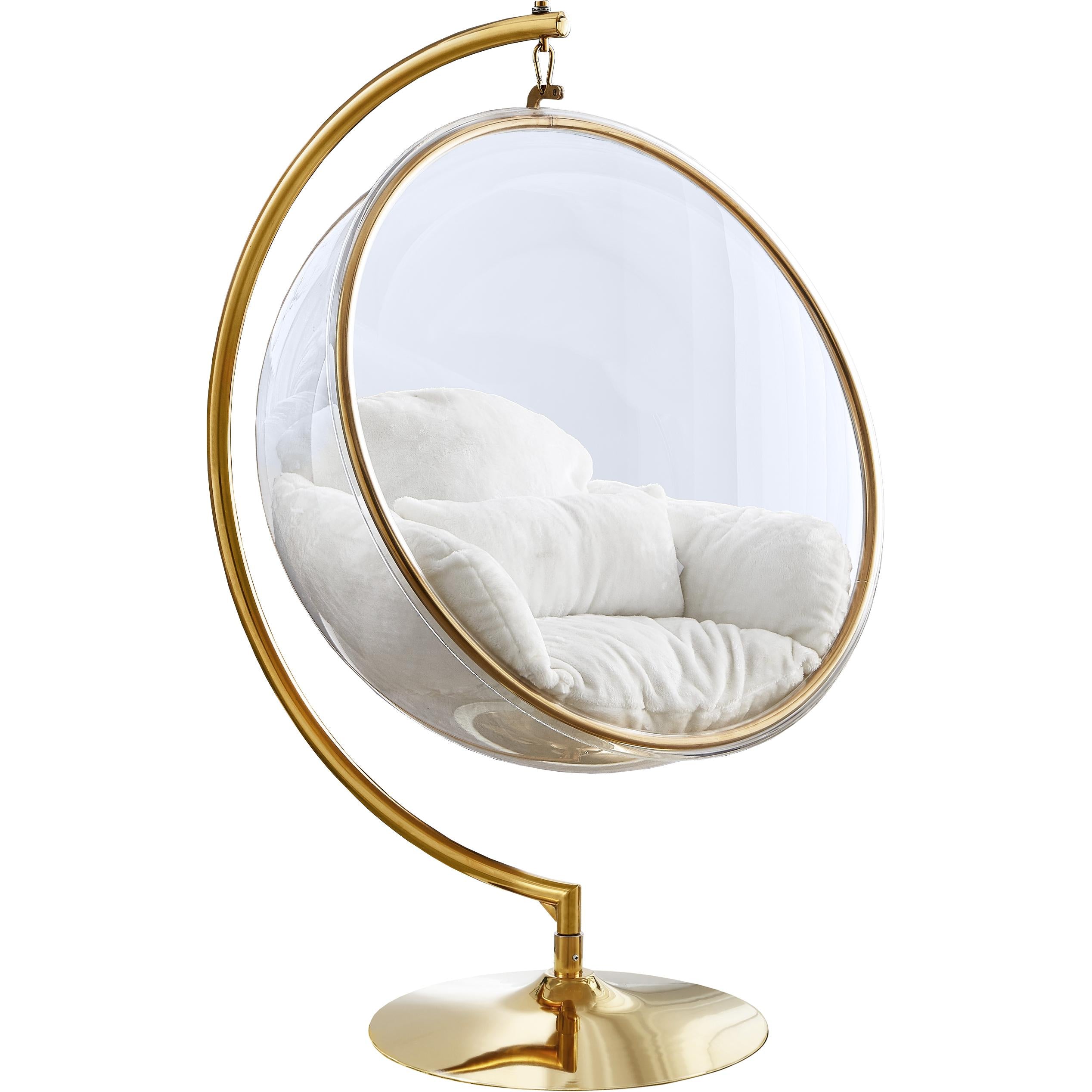 Meridian Luna White Faux Fur Acrylic Swing Accent Chair
