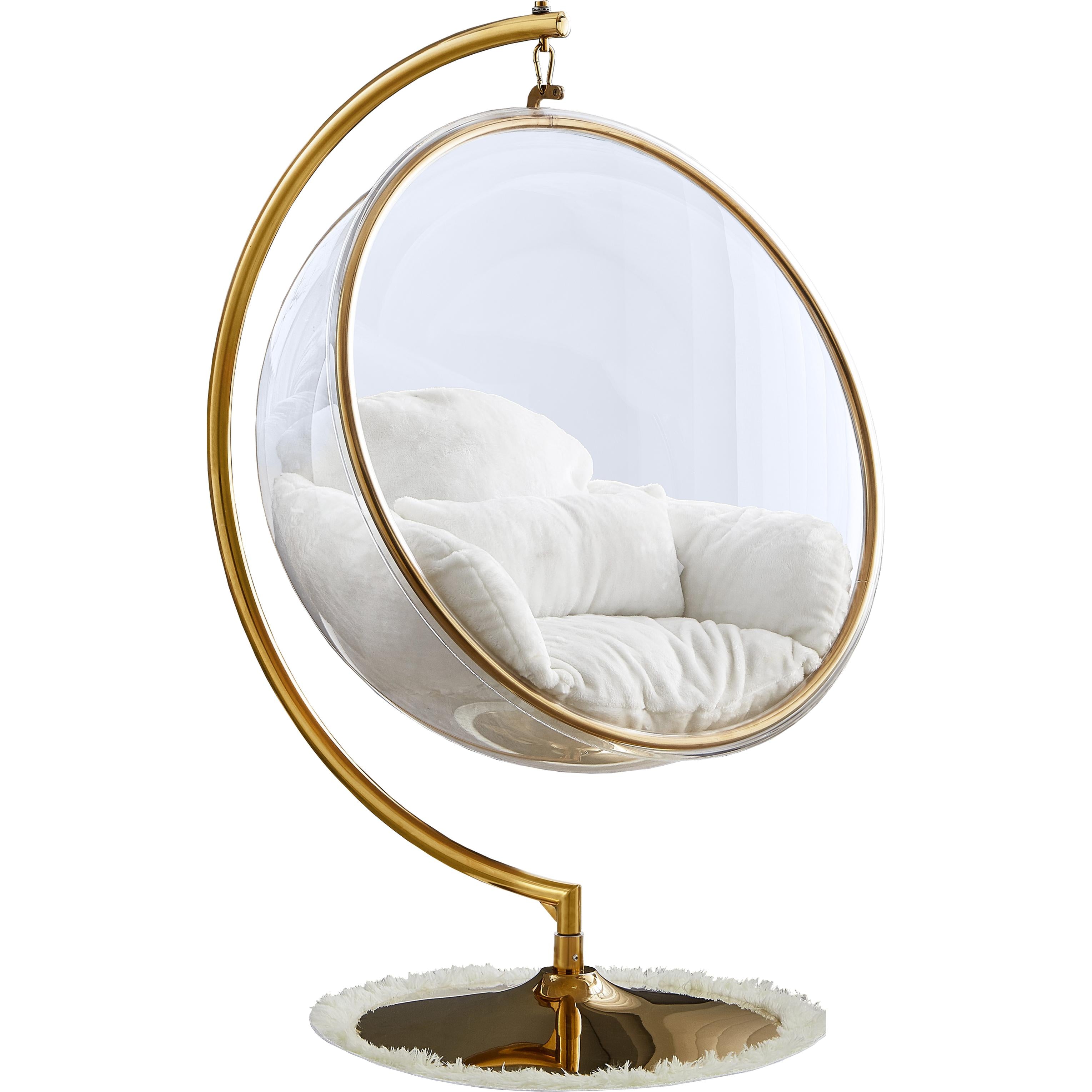 Meridian Luna White Faux Fur Acrylic Swing Accent Chair