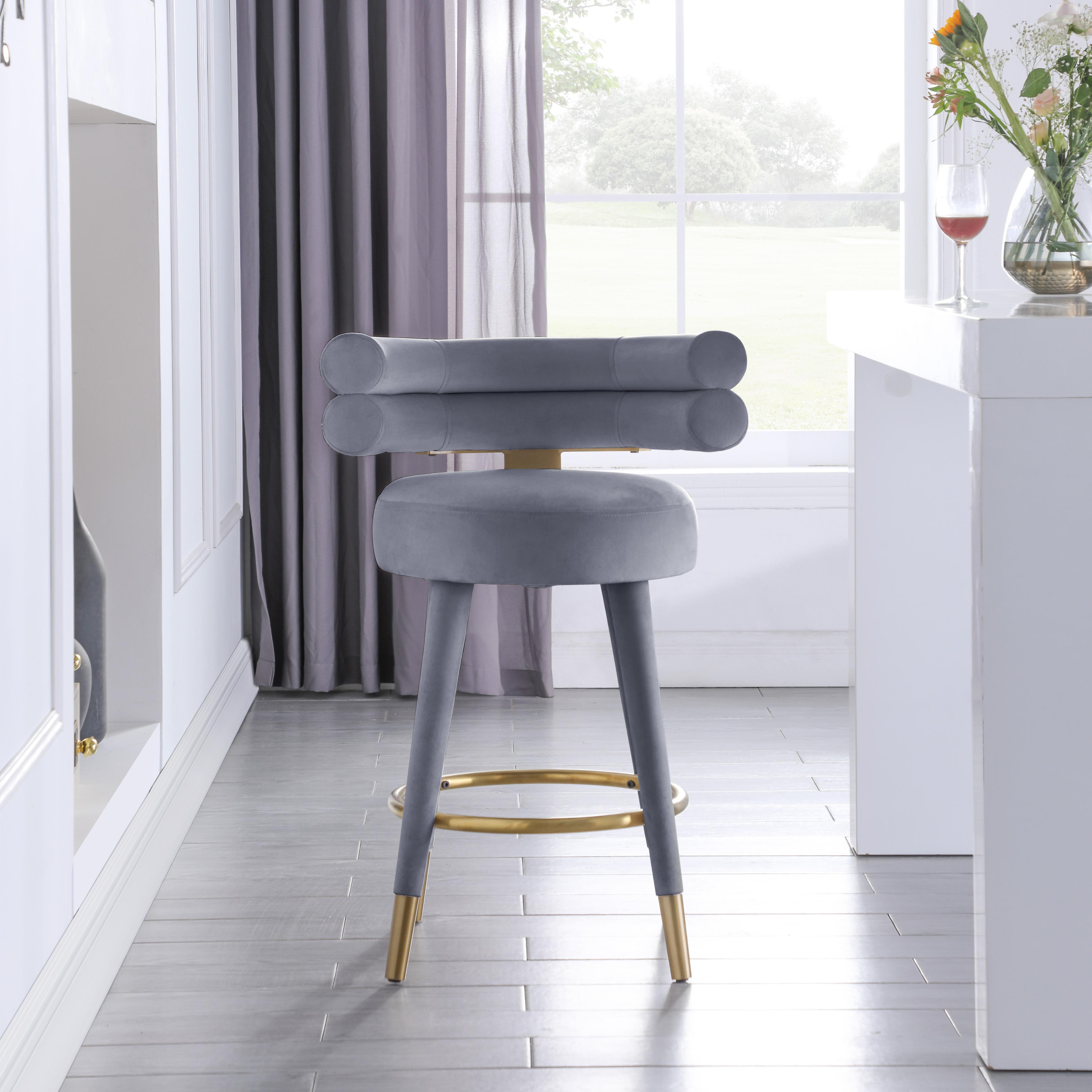 Meridian Fitzroy Grey Velvet Counter Stool