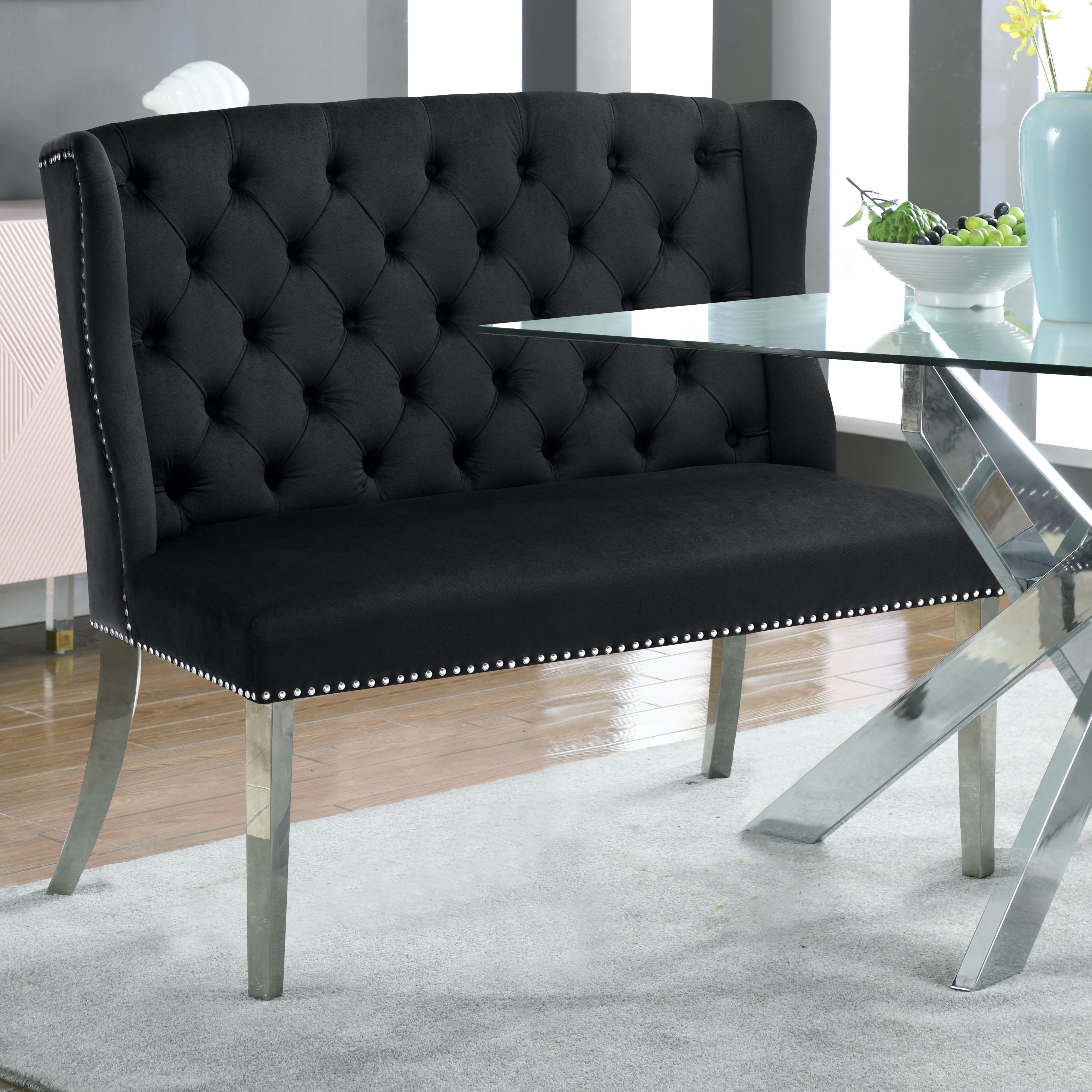 Meridian Suri Black Velvet Settee Bench