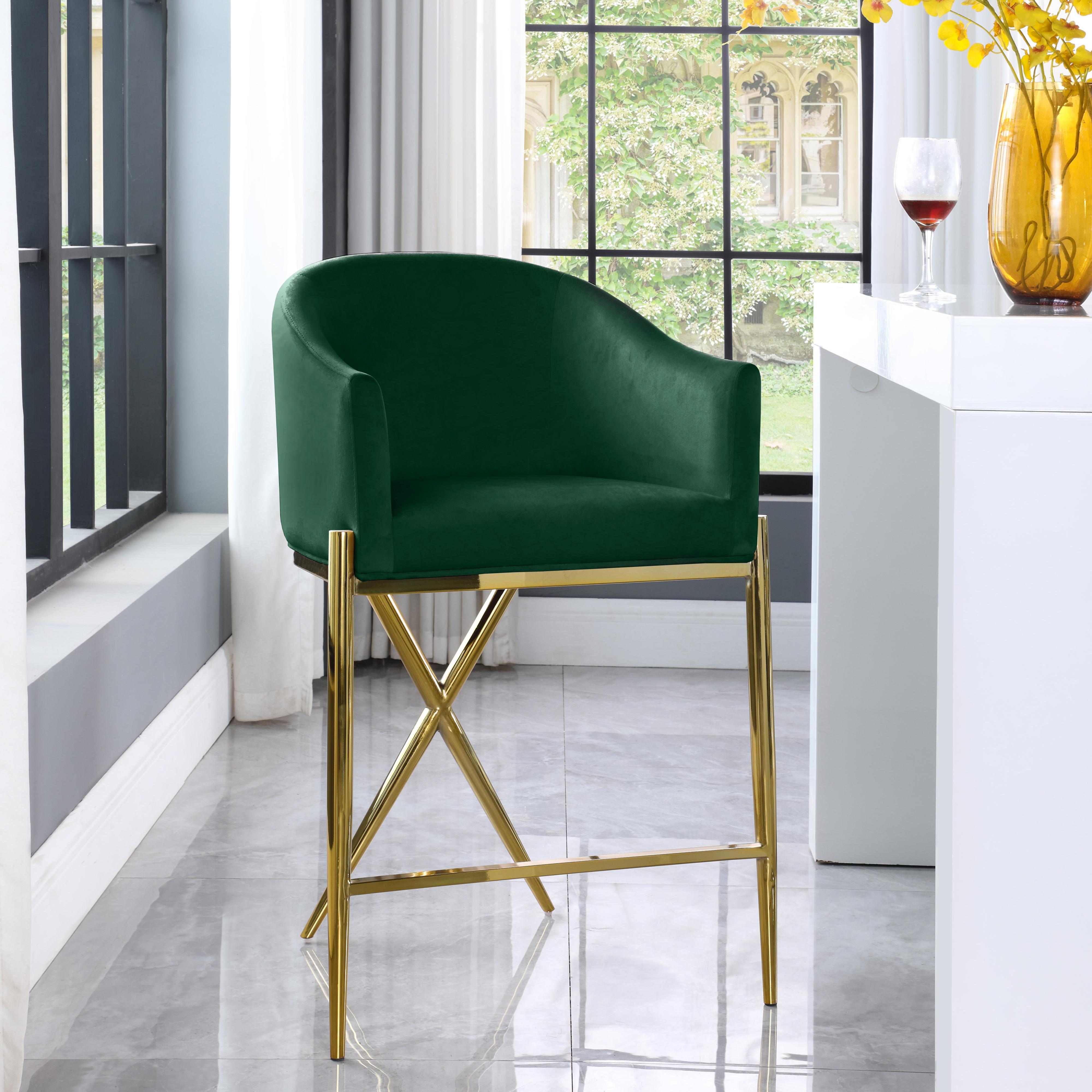 Meridian Xavier Green Velvet Counter Stool