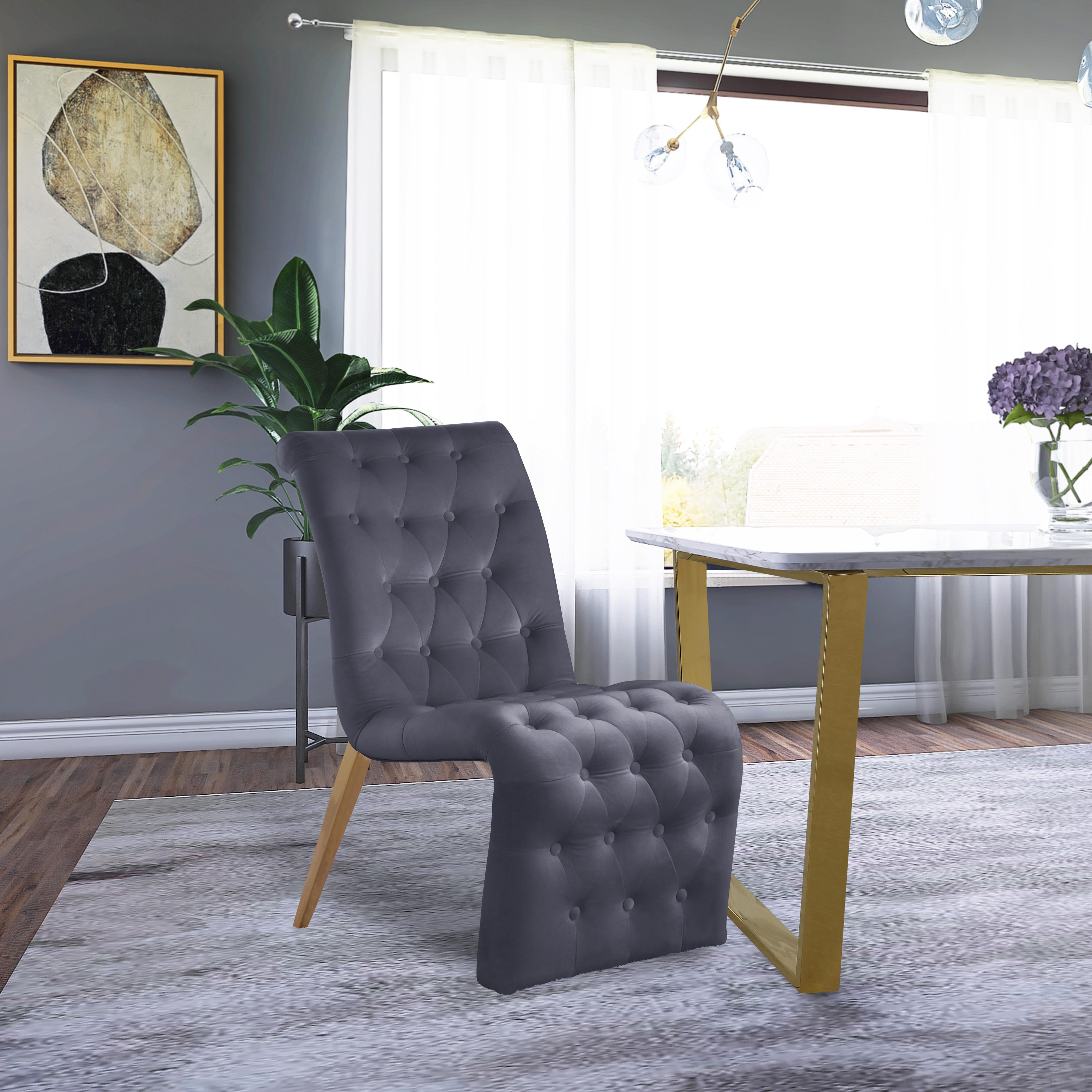 Meridian Curve Grey Velvet Dining Chair