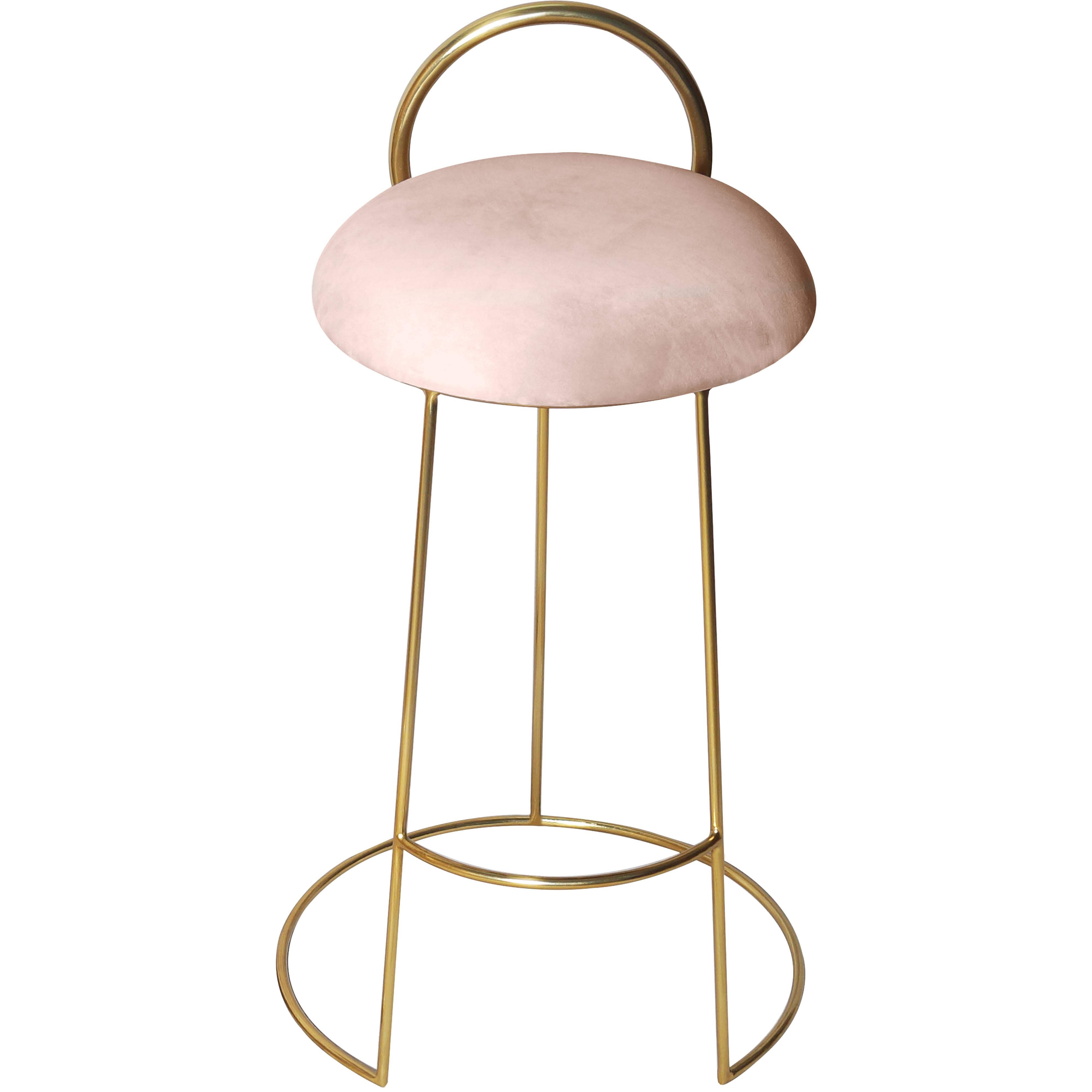 Meridian Ring Pink Velvet Counter Stool