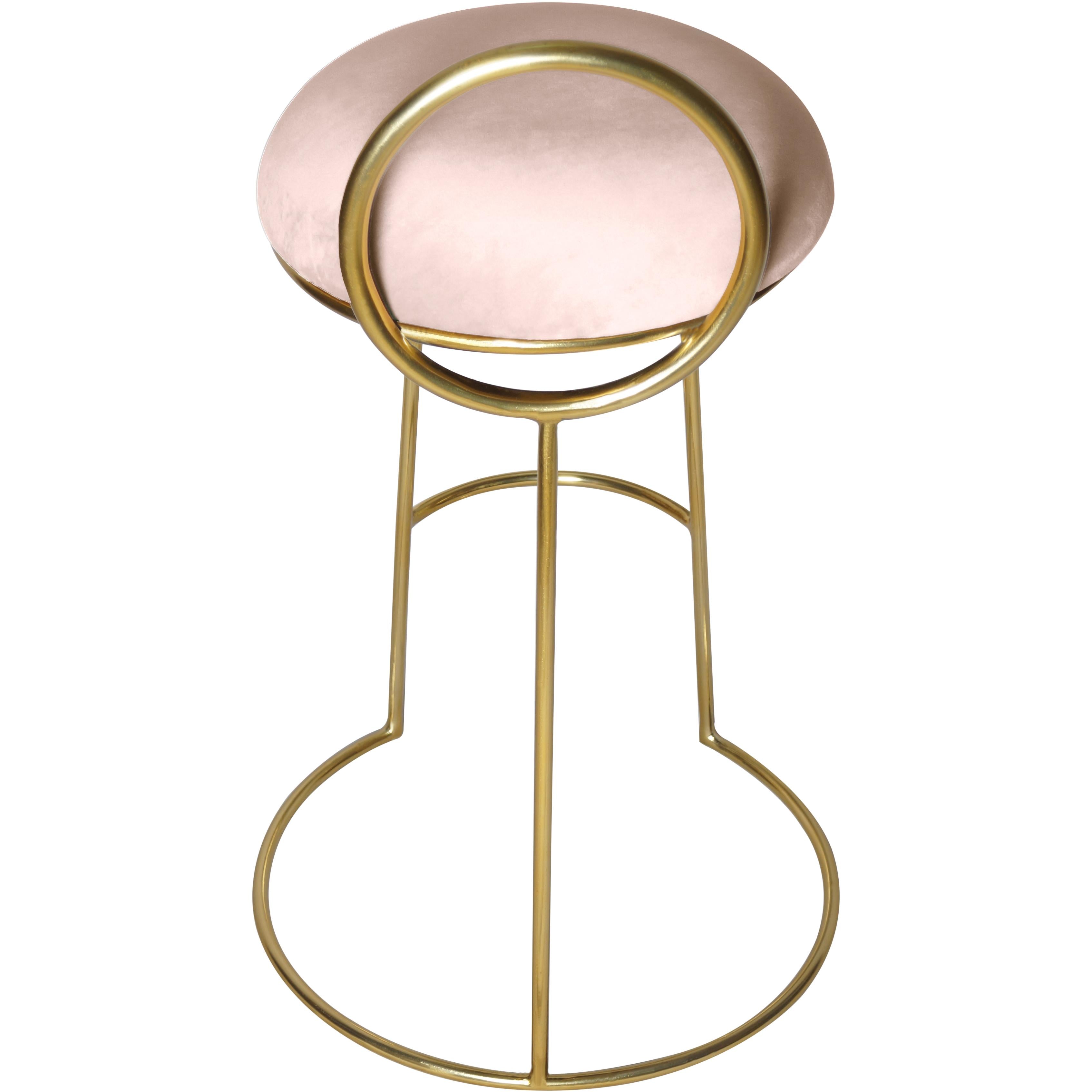 Meridian Ring Pink Velvet Counter Stool
