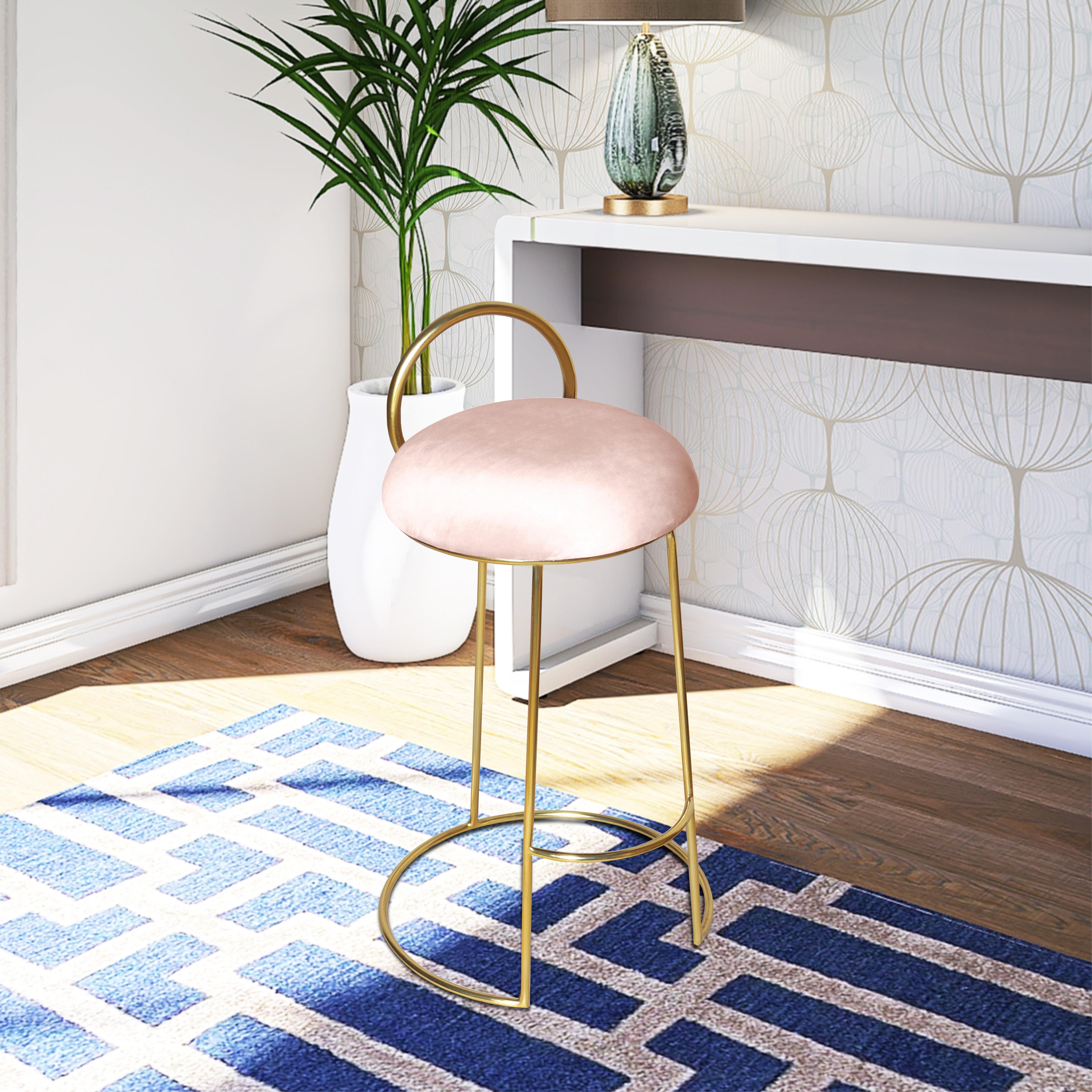 Meridian Ring Pink Velvet Counter Stool