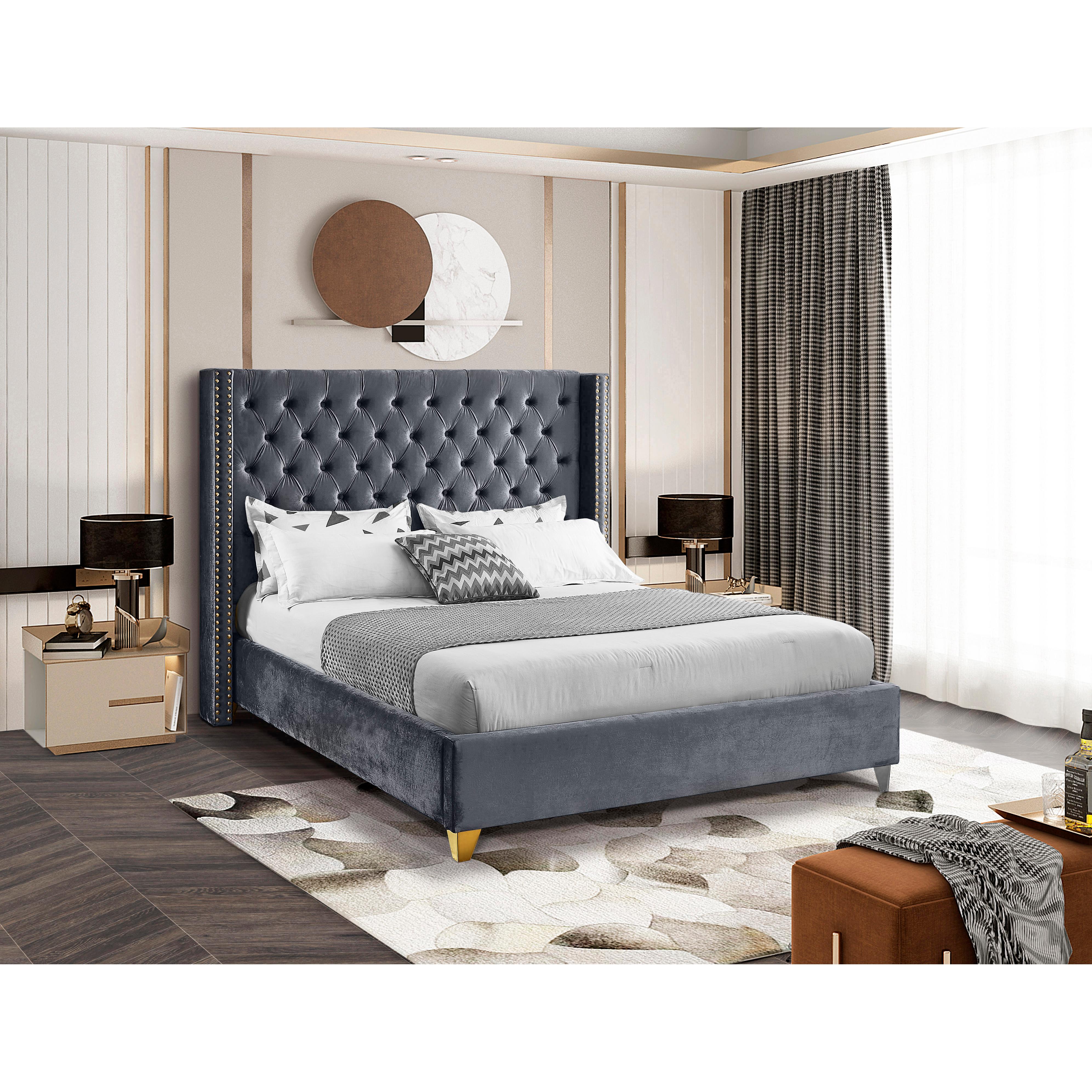 Meridian Barolo Grey Velvet King Bed