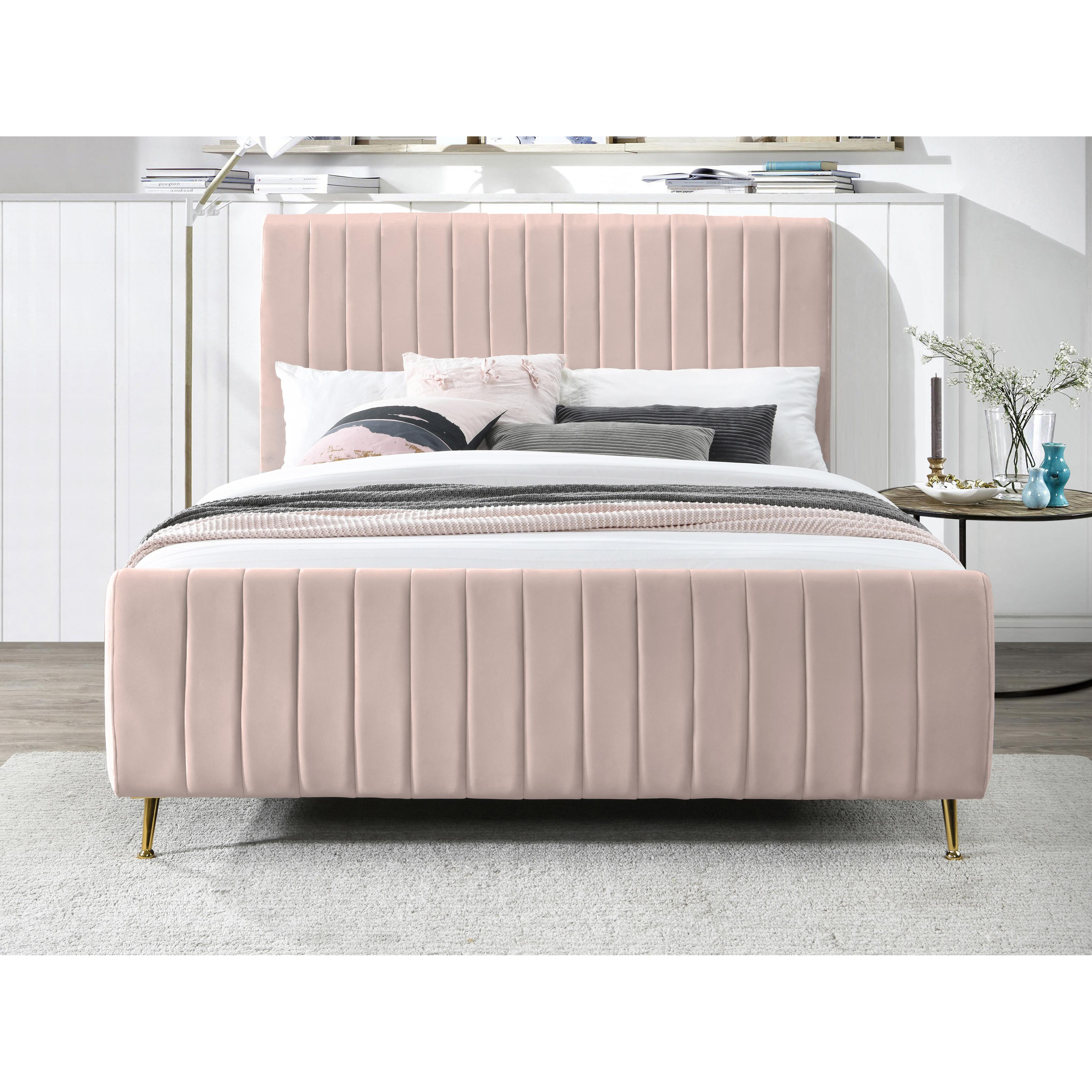 Meridian Zara Pink Velvet Queen Bed (3 Boxes)