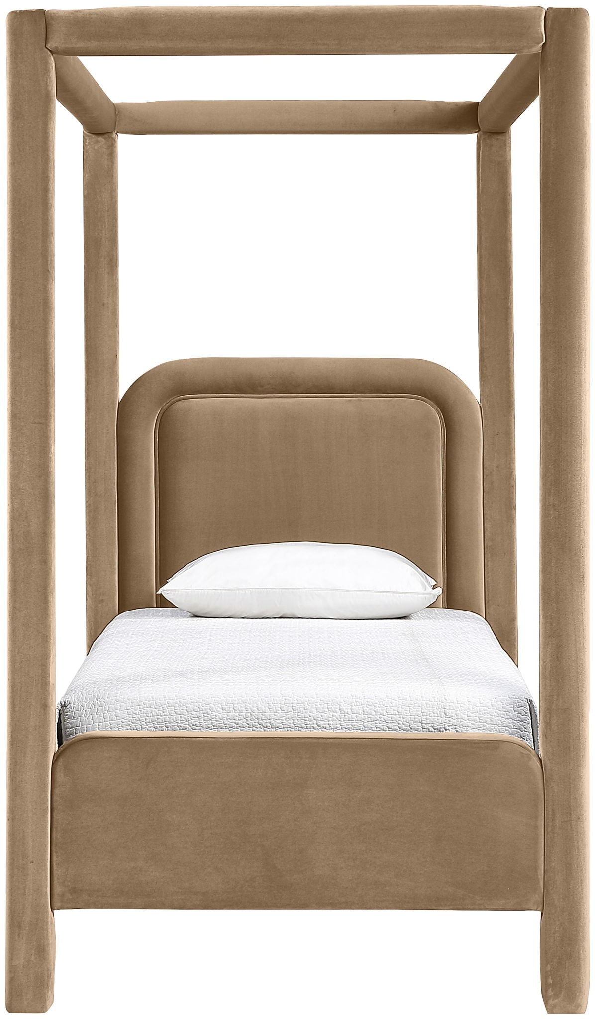 Salina Velvet Upholstered Canopy Bed — 10 Colors, Twin to King