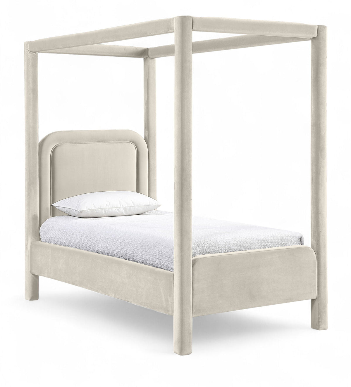 Salina Velvet Upholstered Canopy Bed — 10 Colors, Twin to King - Cream