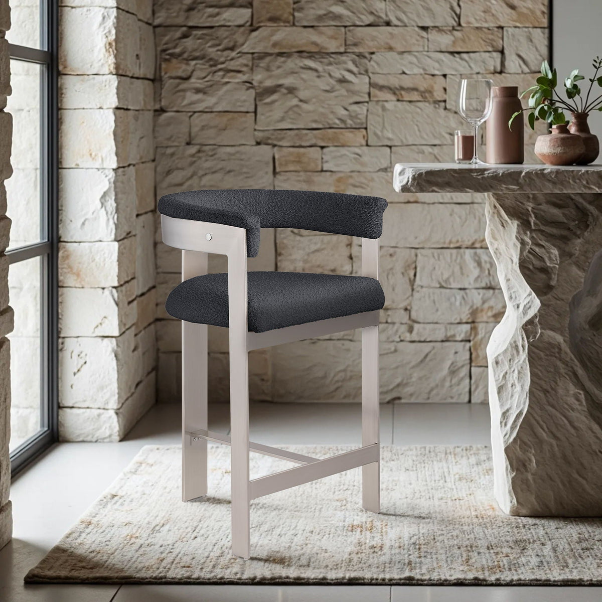 Romeo - Boucle Counter Stool (Set of 2) with Silver Base