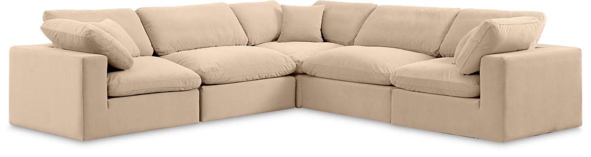 Comfy Velvet Modular Sectional — 5-Piece Corner Sectional — Beige