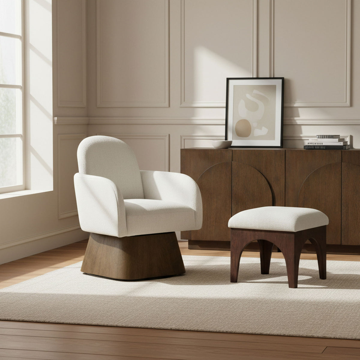 Marlowe - Linen Textured Fabric Upholstered Swivel Accent Chair with Brown Base