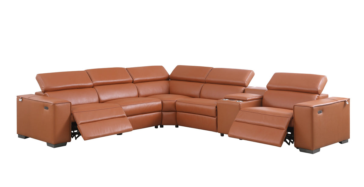Picasso II Caramel Italian Leather 6-Piece Reclining Sectional
