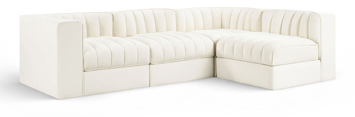 Rummi Performance Velvet Modular Sectional — 4-Piece Sectional — Cream