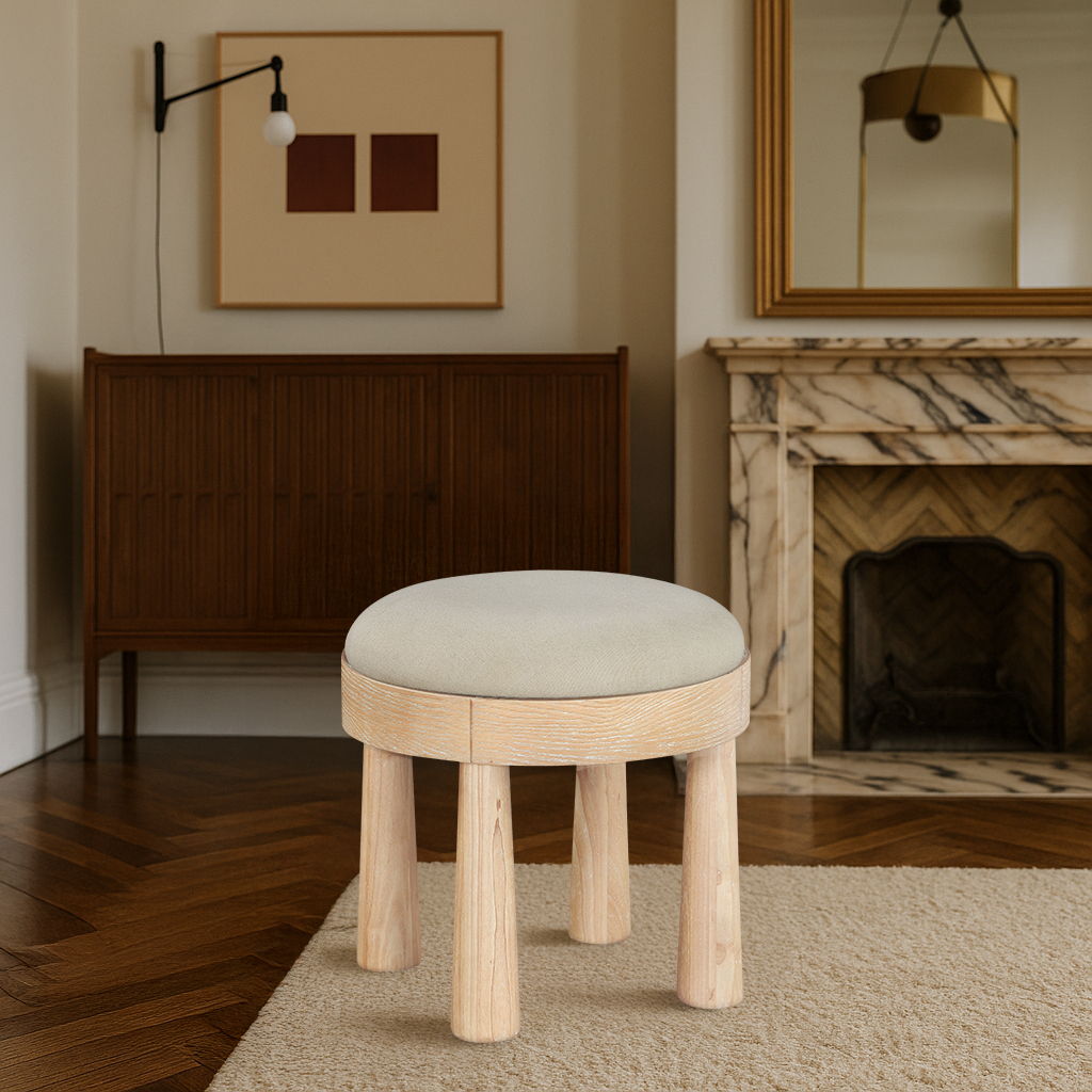 Larea Linen Ottoman with Natural Base
