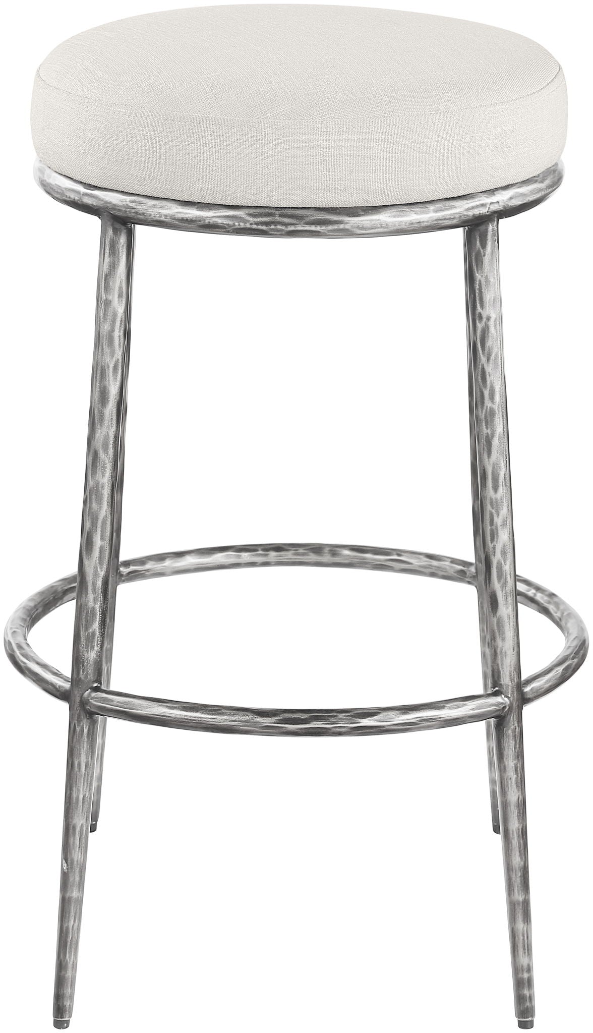 Ferro Performance Fabric Backless Bar Stool with Antique Silver Frame