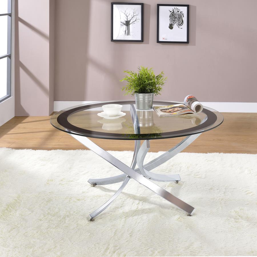 Brooke Round Glass Top Coffee Table Metal Base