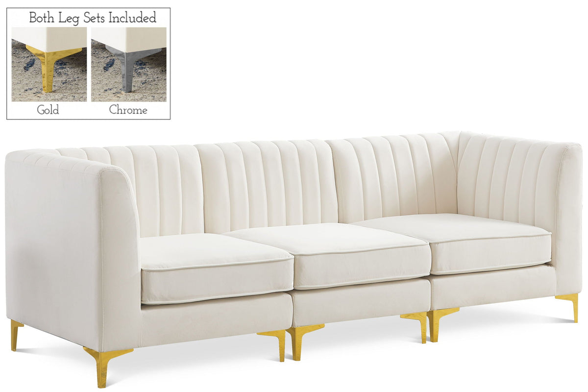 Alina Velvet Modular Sectional — 3-Piece Sectional — Cream