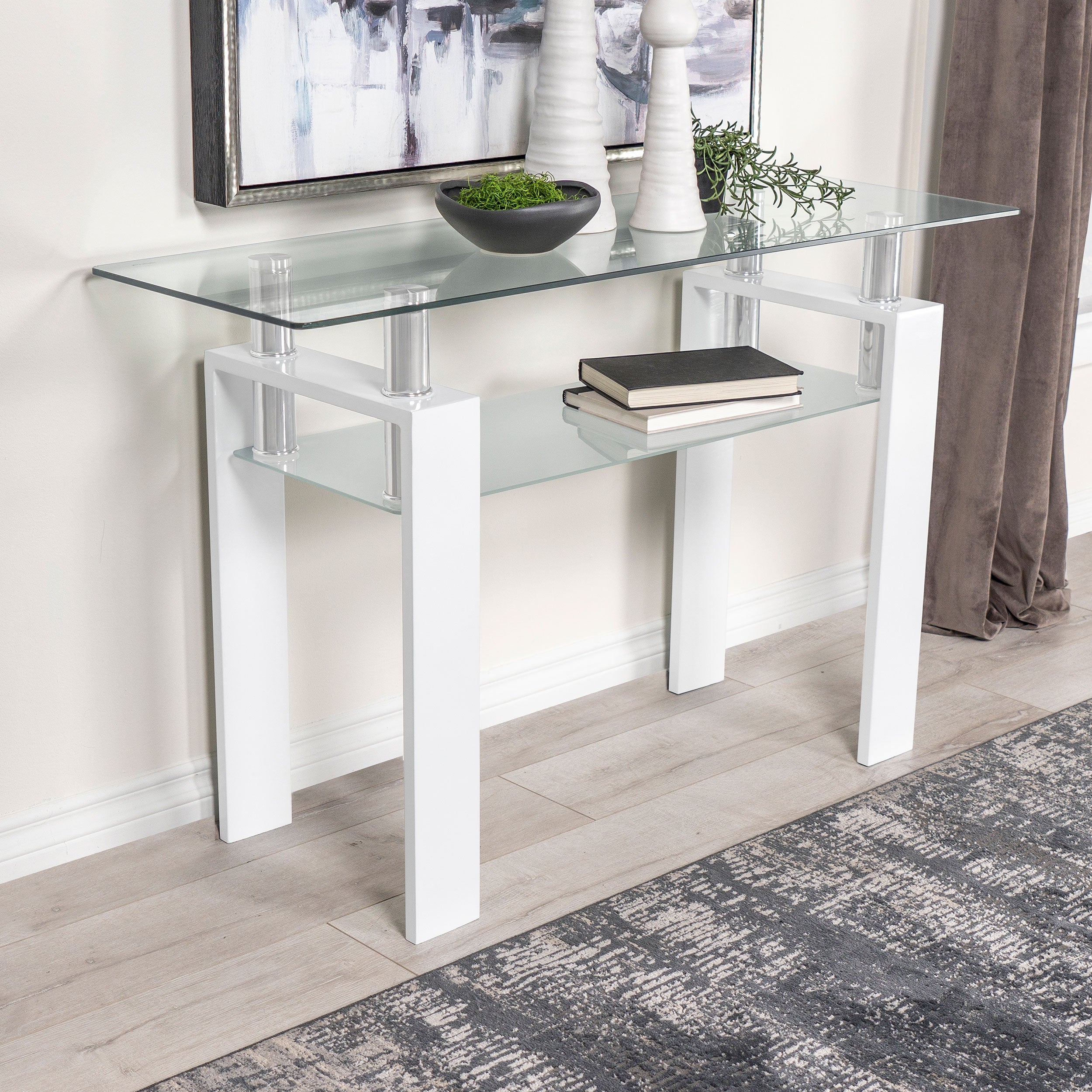 Dyer Rectangular Glass Top Entryway Sofa Console Table