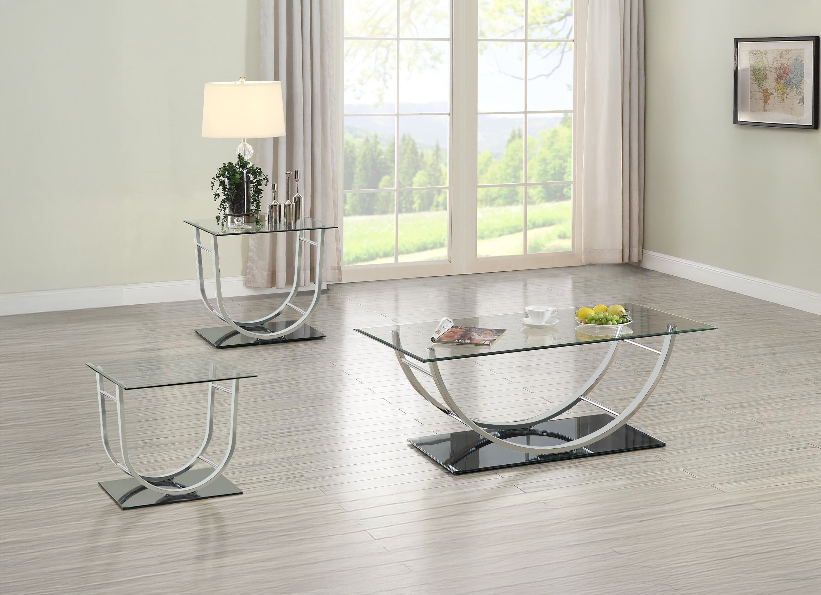 Danville Glass Top Coffee and End Table Set Chrome