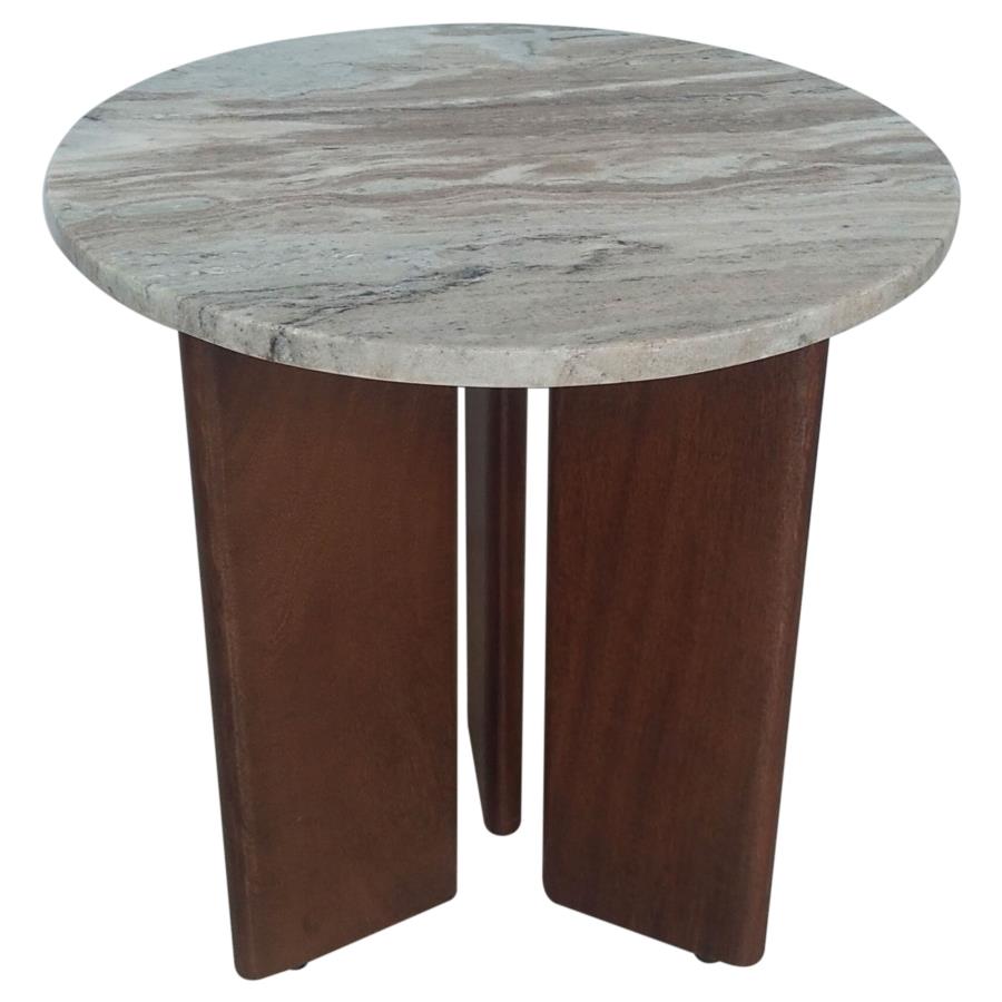 Jenna Round Marble Top Mango Wood Side End Table Brown