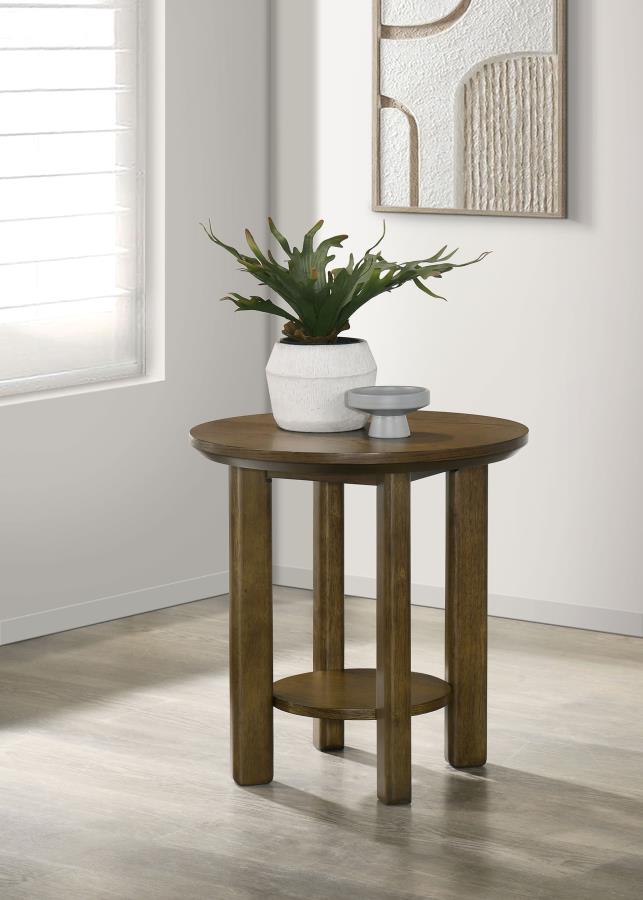 Ottowa Round Wood Side End Table with Shelf