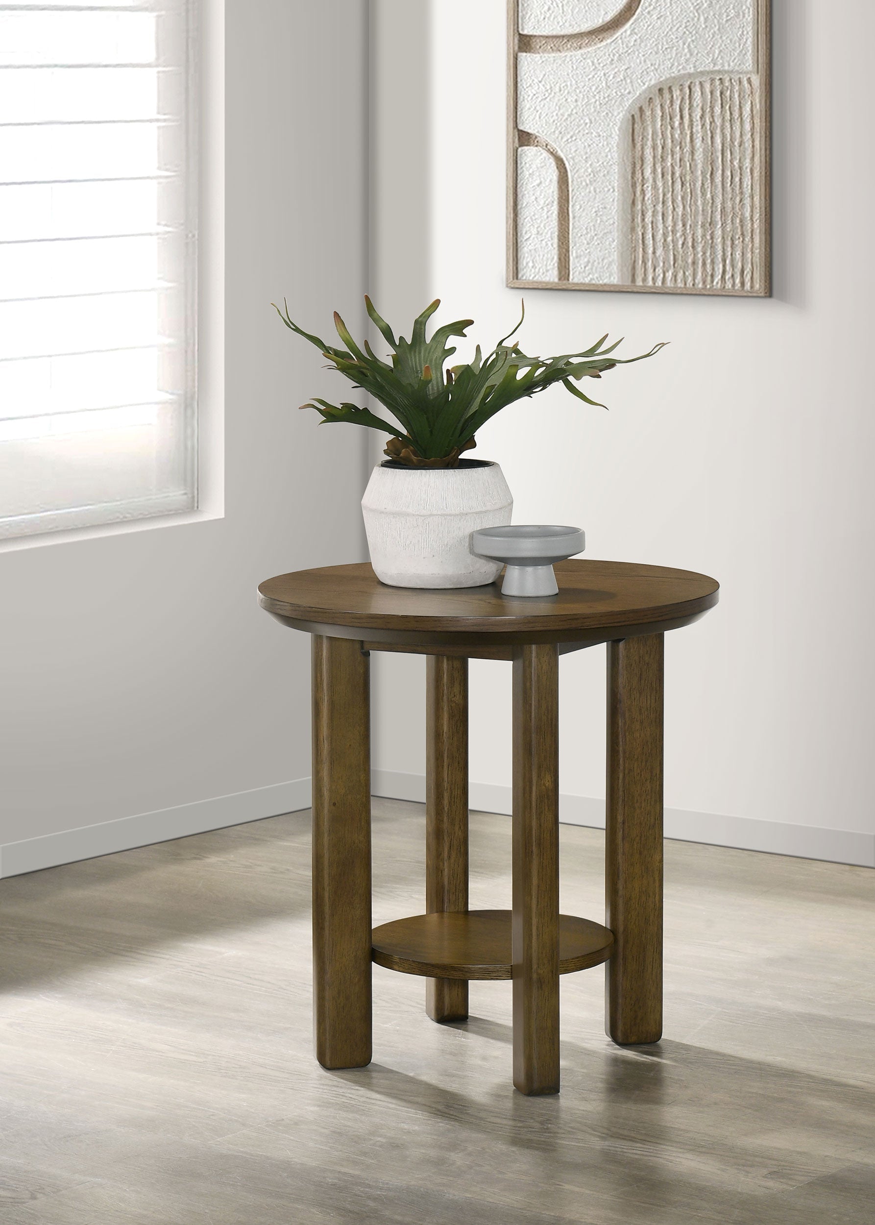 Ottowa Round Wood Side End Table with Shelf