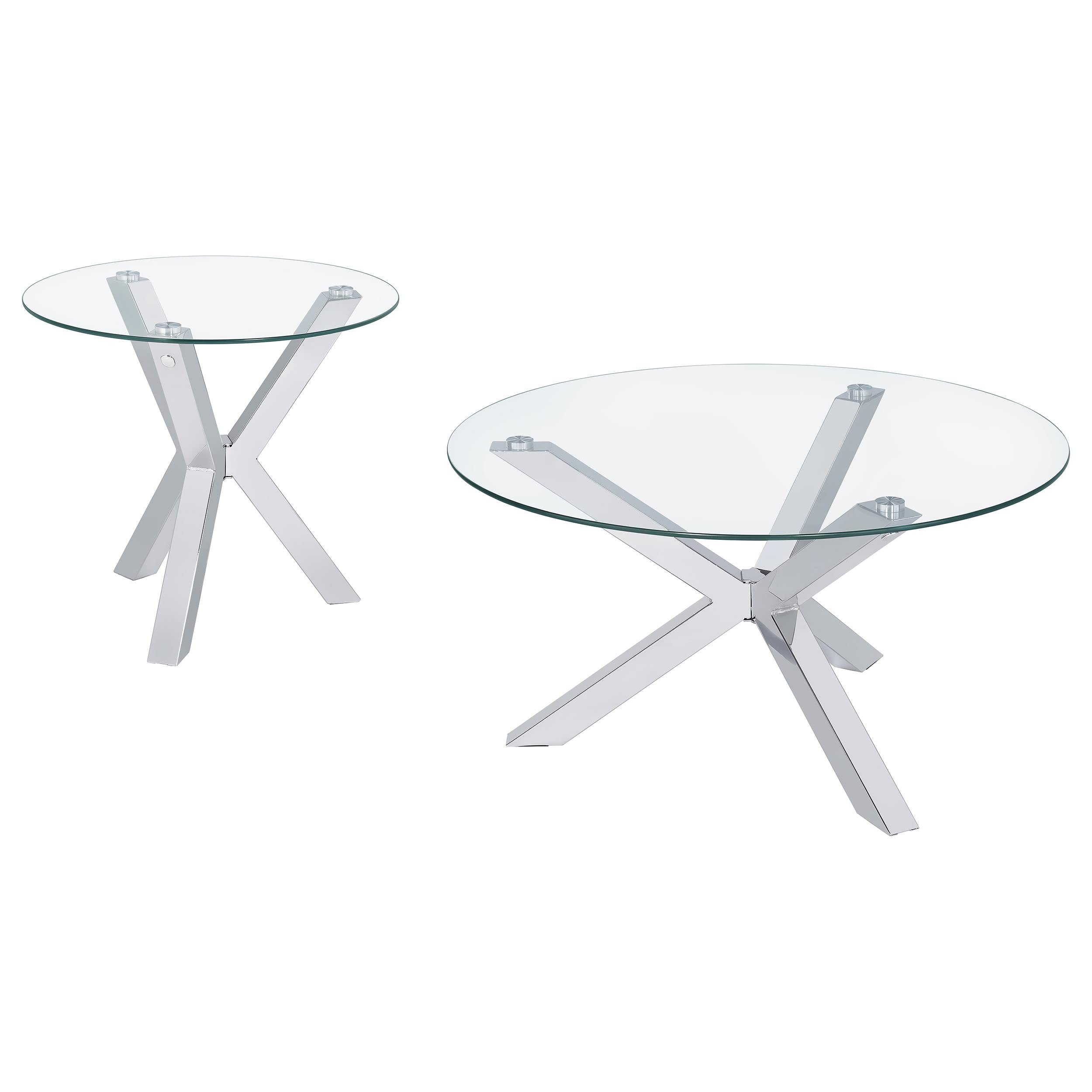 Kenzie Round Coffee and End Table Set Chrome
