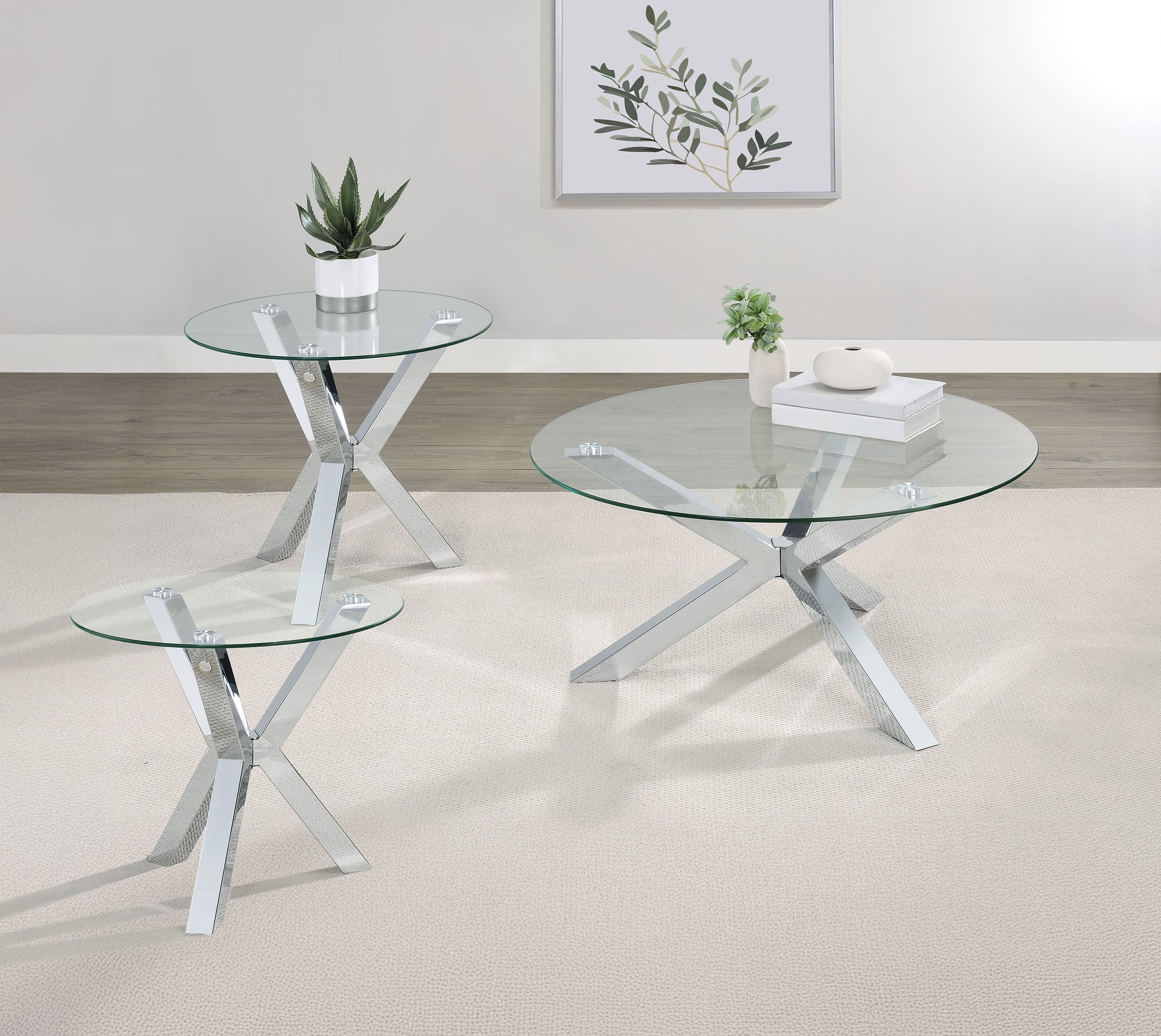 Kenzie Round Coffee and End Table Set Chrome
