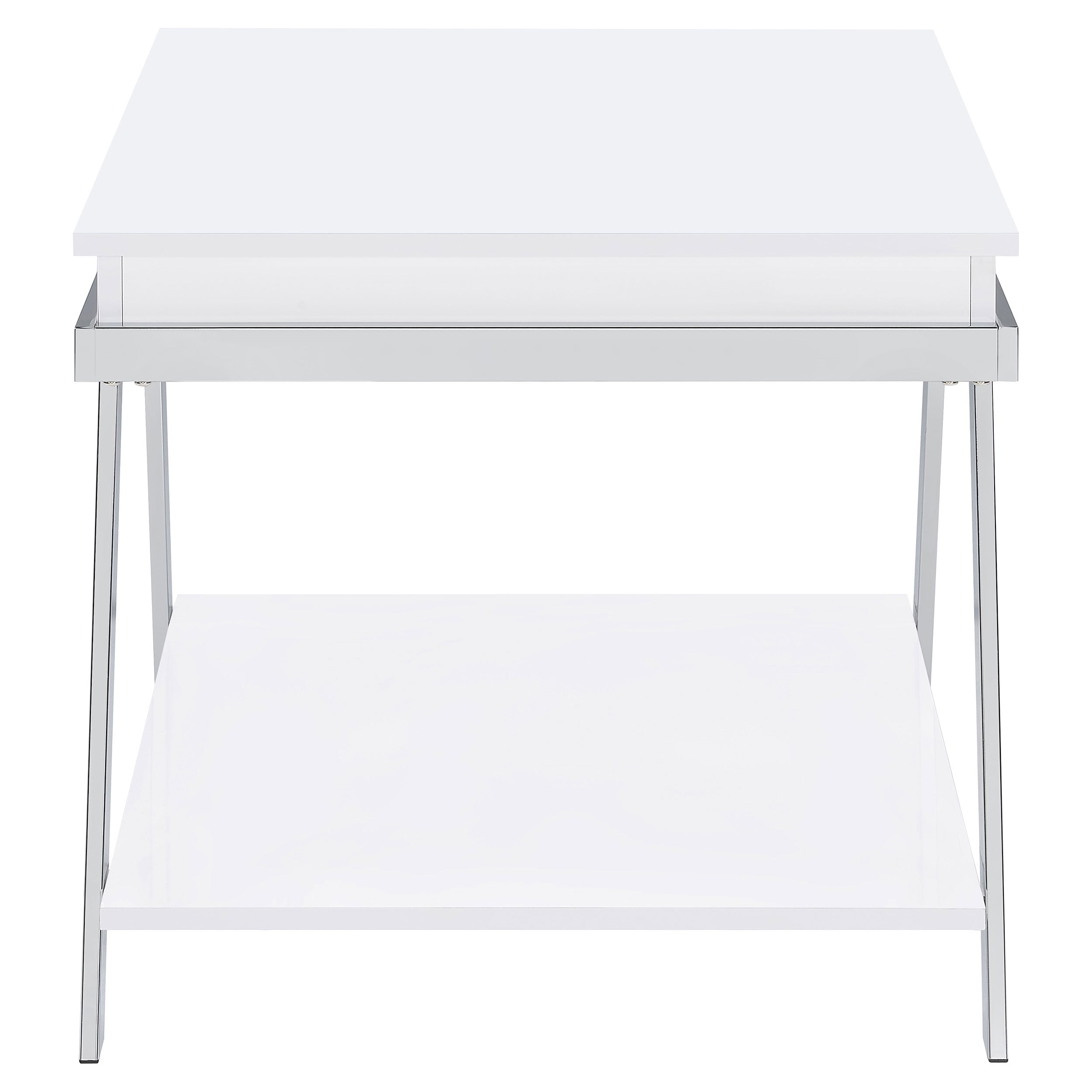 Marcia Wood Rectangular End Table White High Gloss and Chrome