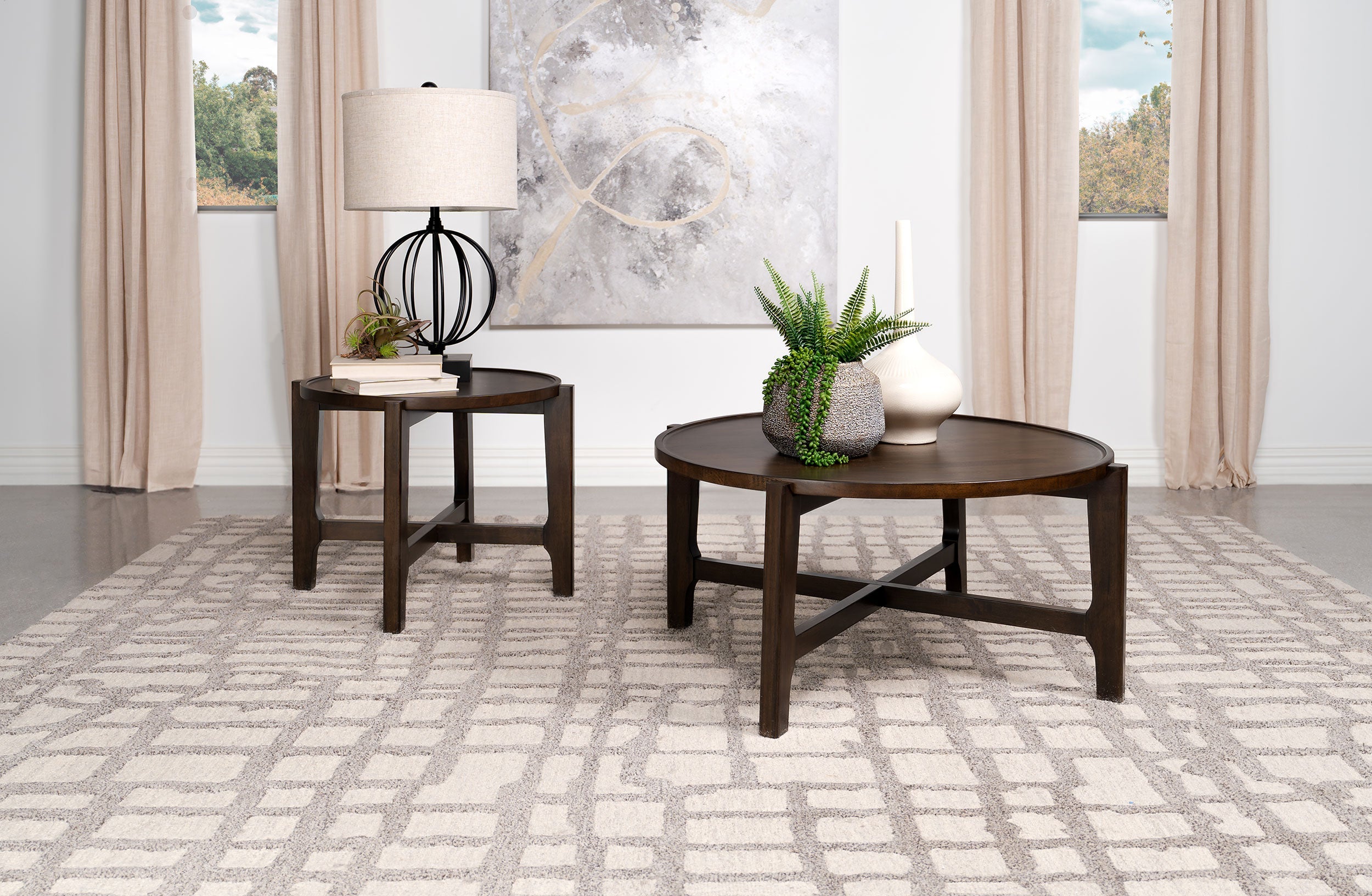 Cota Solid Wood Coffee and End Table Set Dark Brown