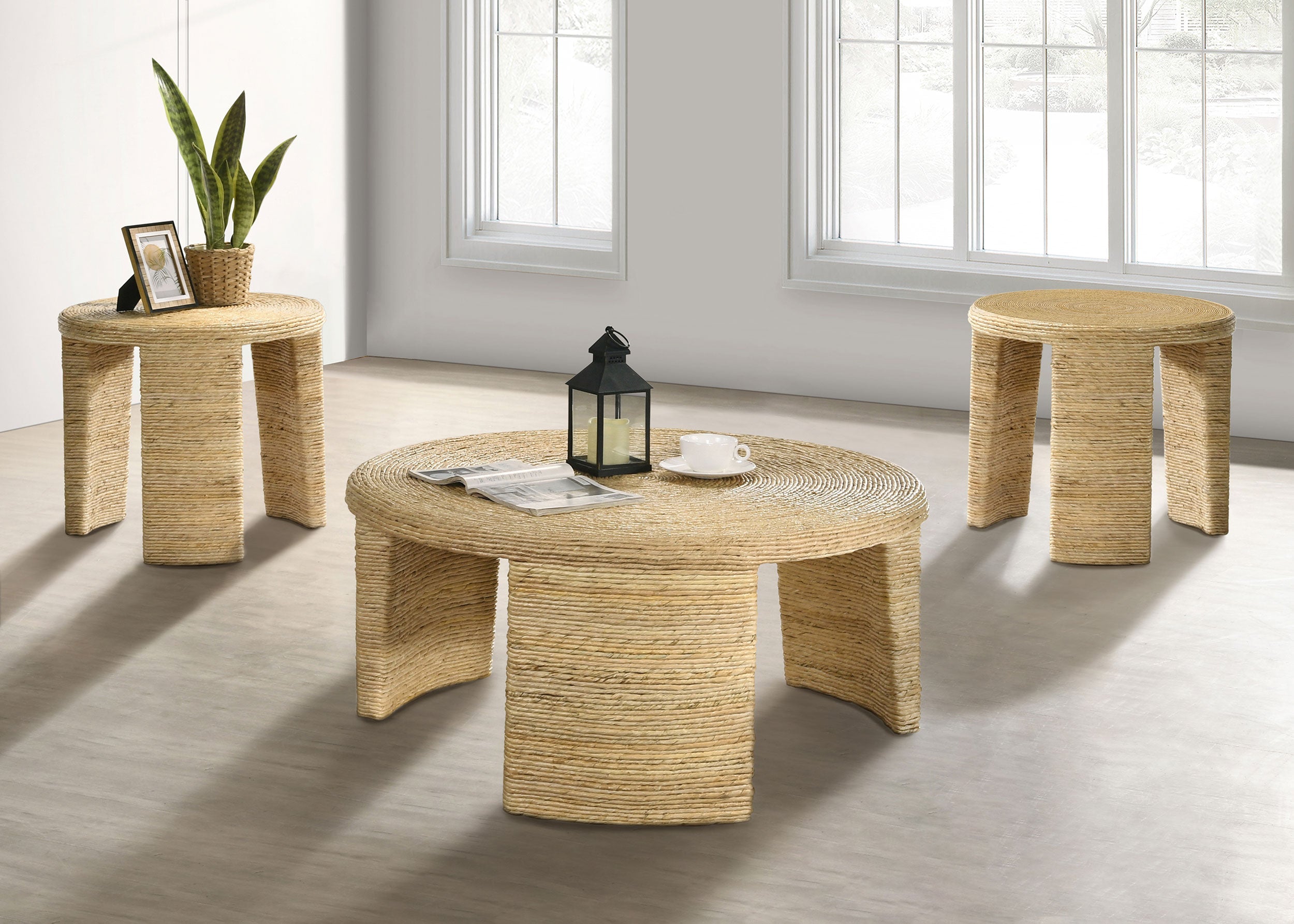 Artina Rattan Coffee and End Table Set Natural