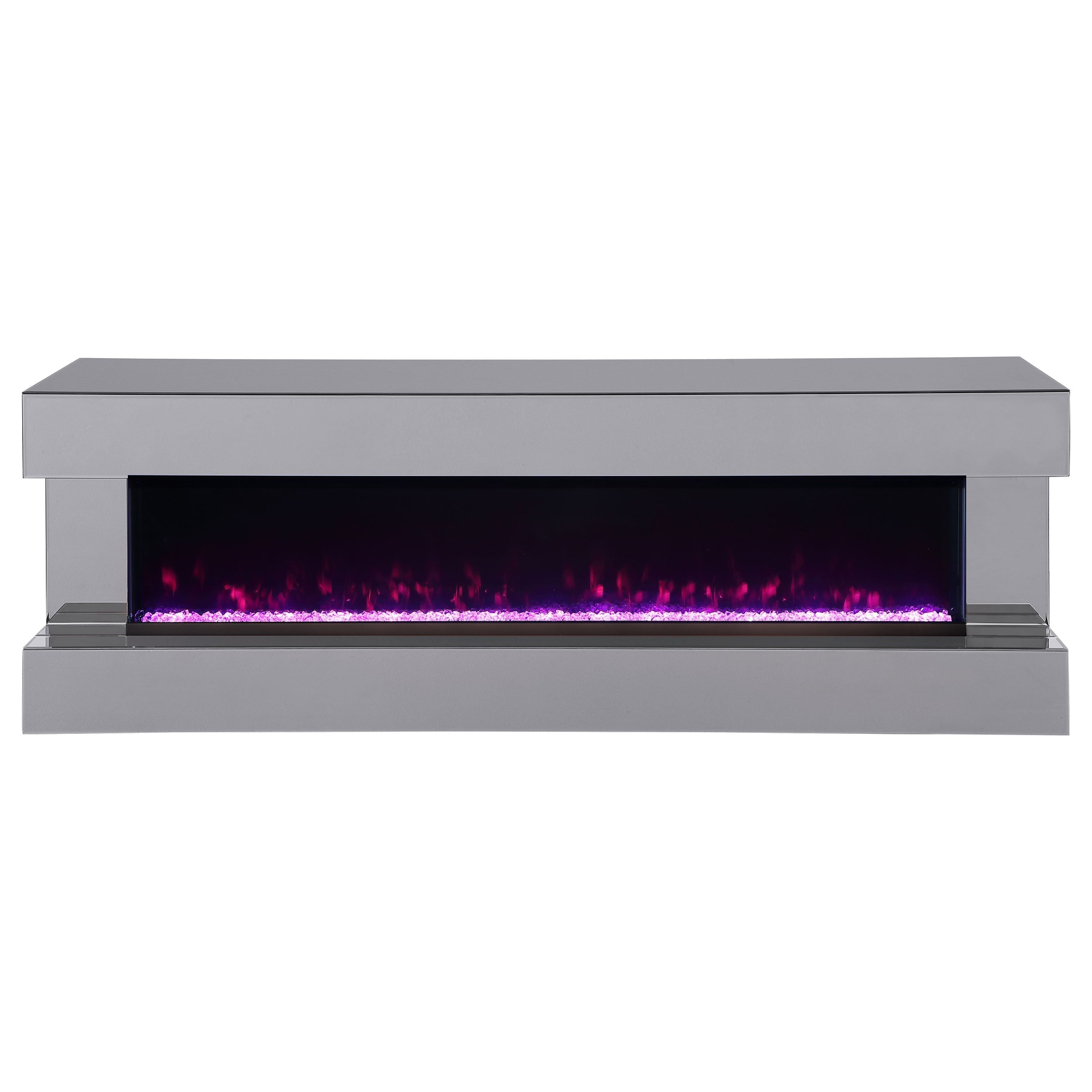 Vallerie 71" TV Stand with Visual Flame Box Grey Mirror