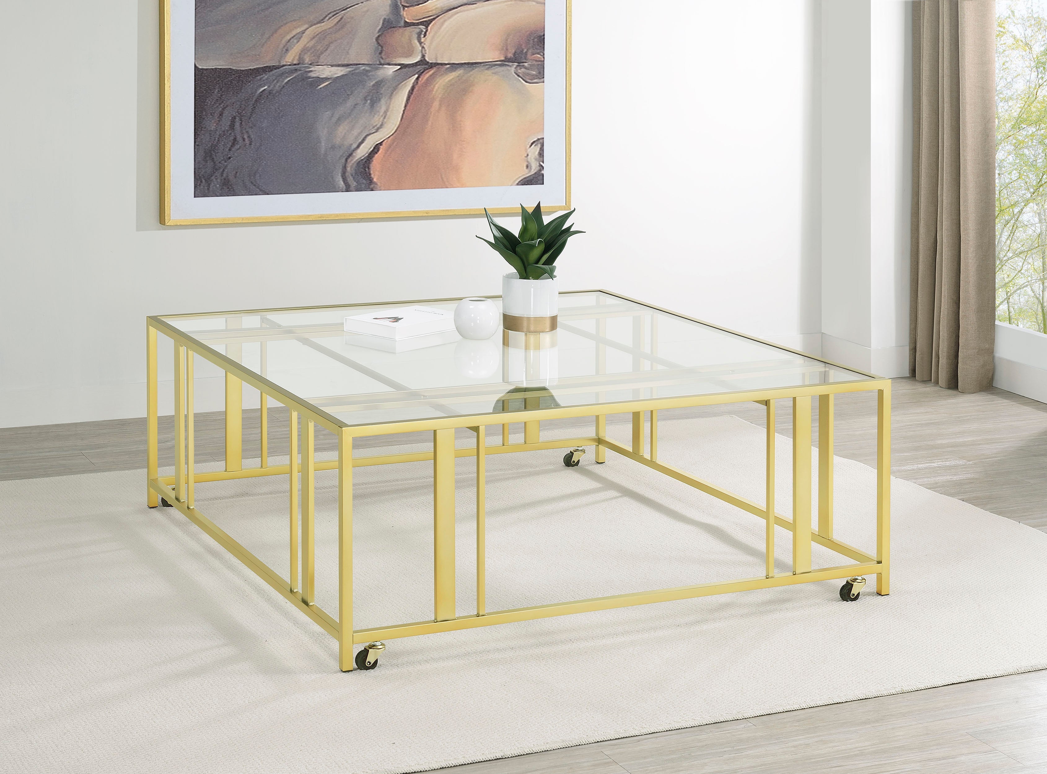 Adri Square Glass Top Coffee Table with Casters