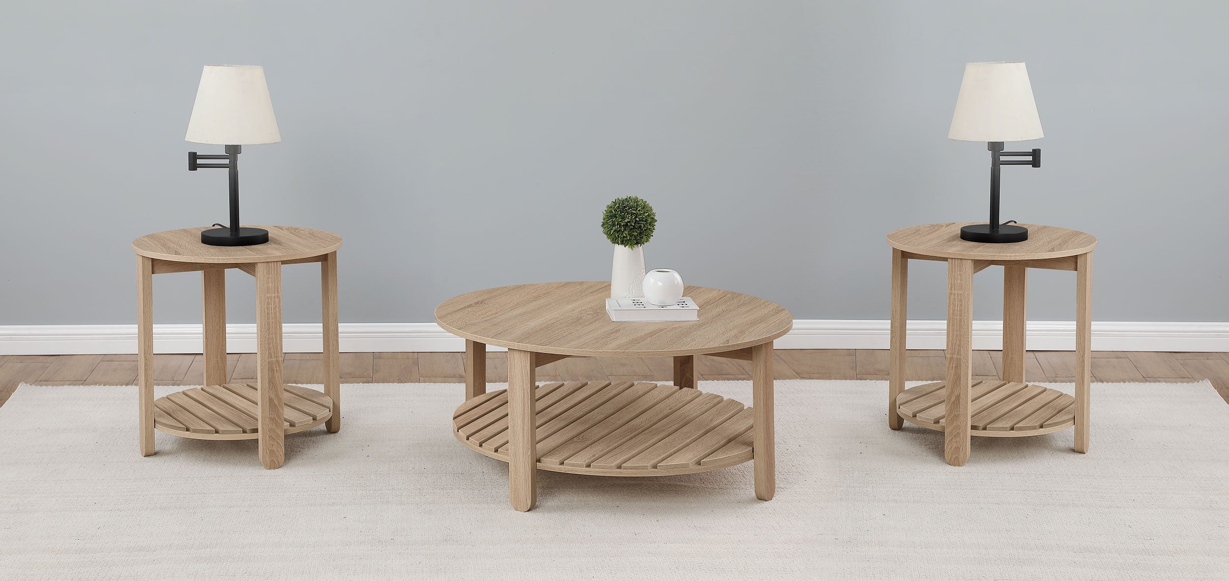 Fowler Round Coffee and End Table Set Natural