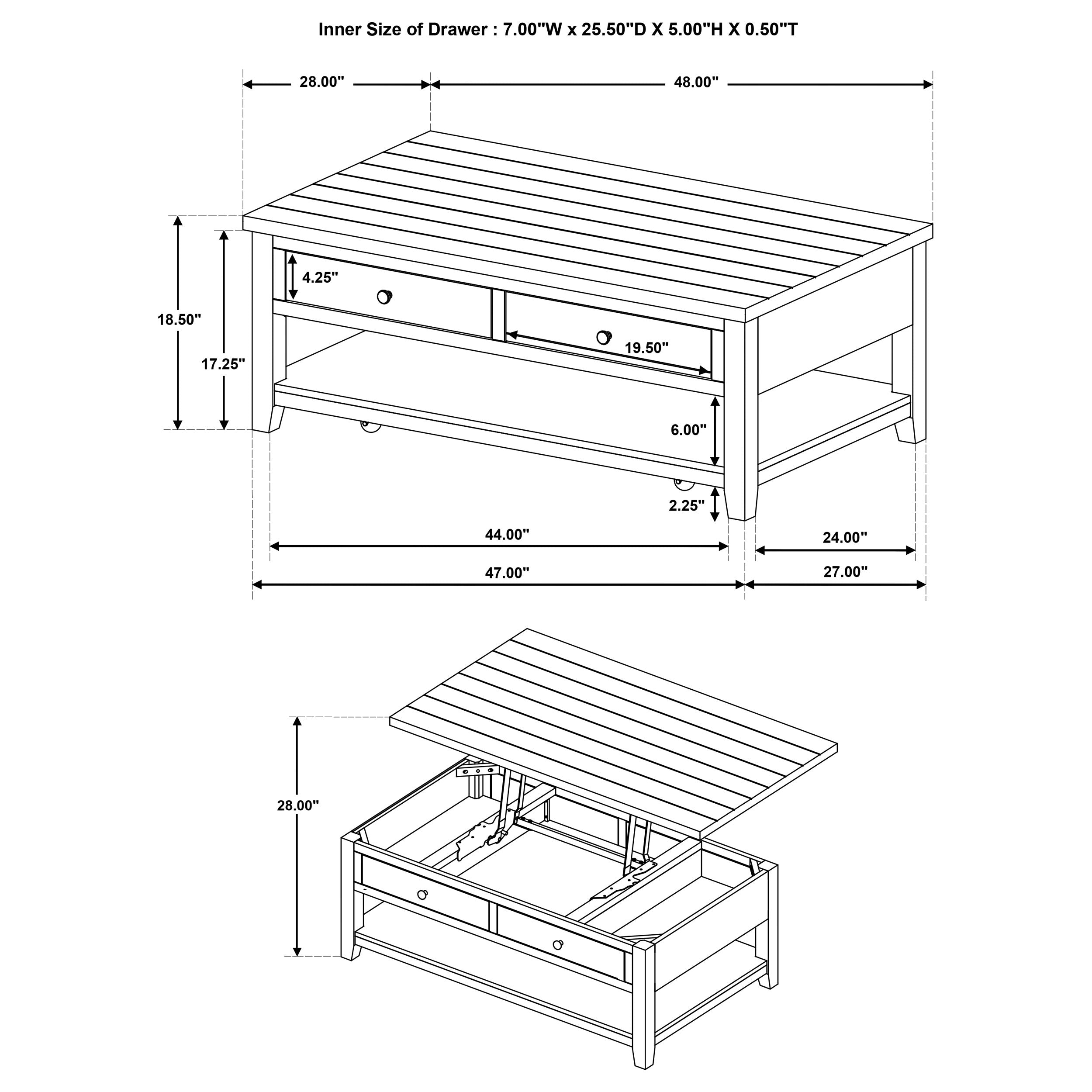 Payne 48-inch Mobile Lift Top Coffee Table