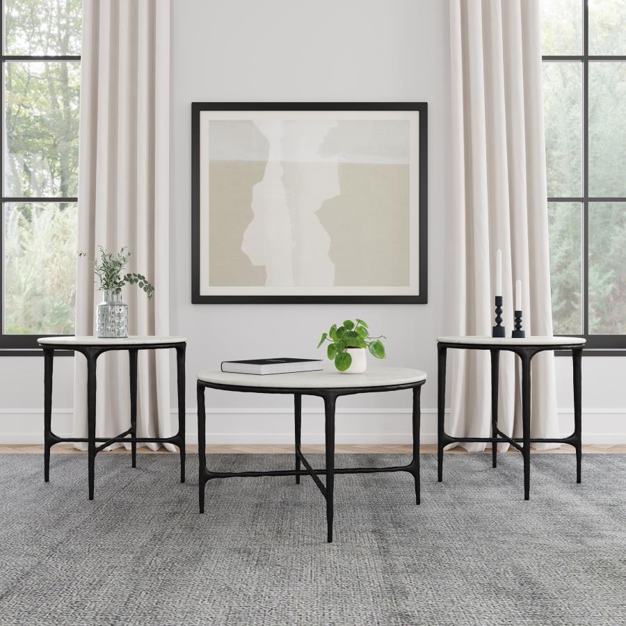 Hermas Round Marble Coffee and End Table Set