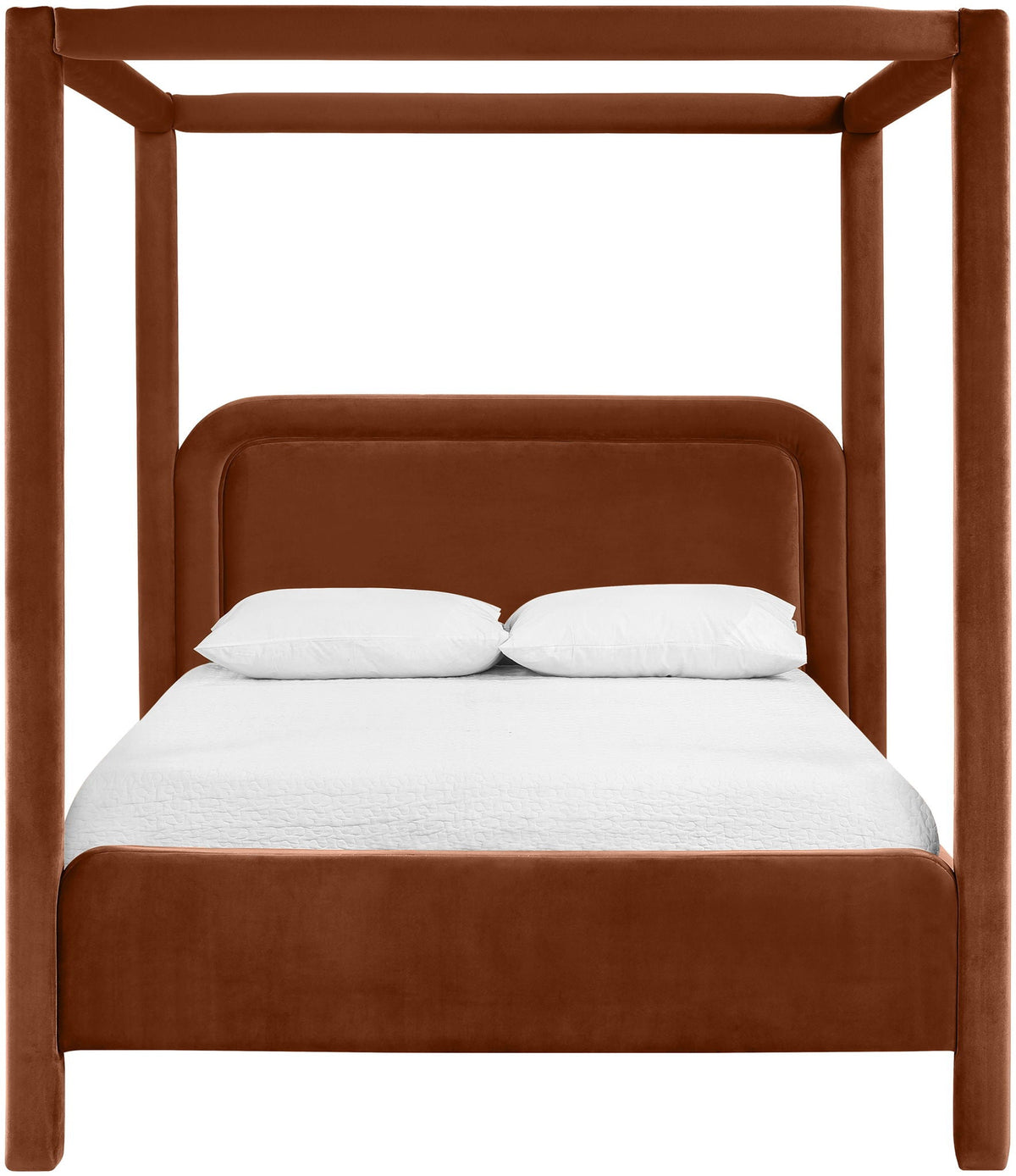 Salina Taupe Velvet Upholstered Canopy Bed — Twin to King - Cognac