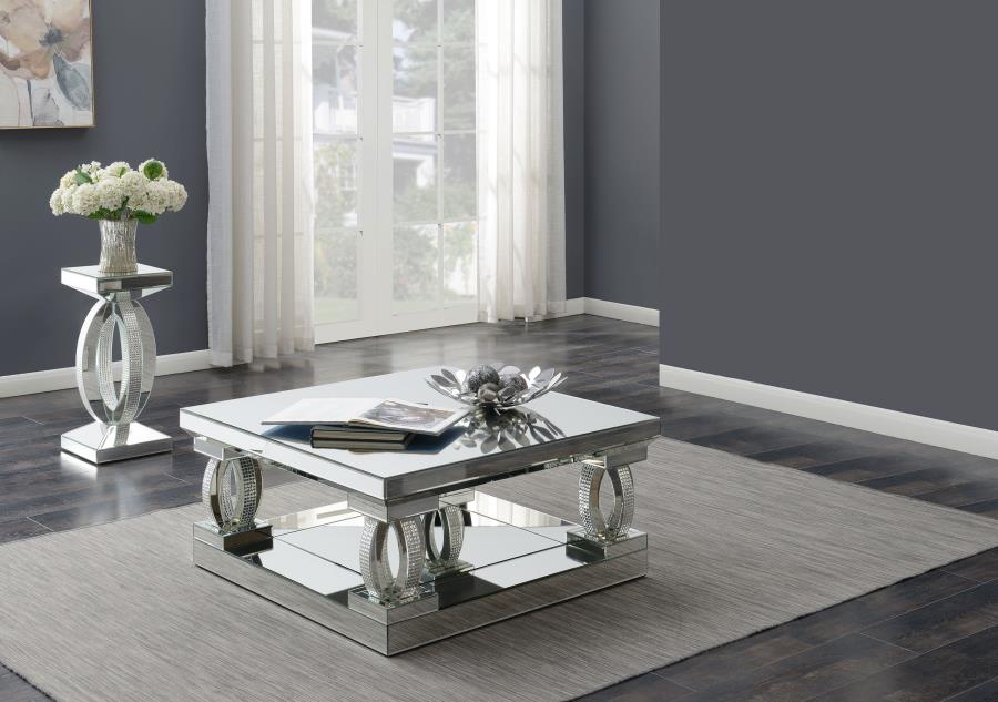 Amalia Mirrored Coffee and End Table Set Silver