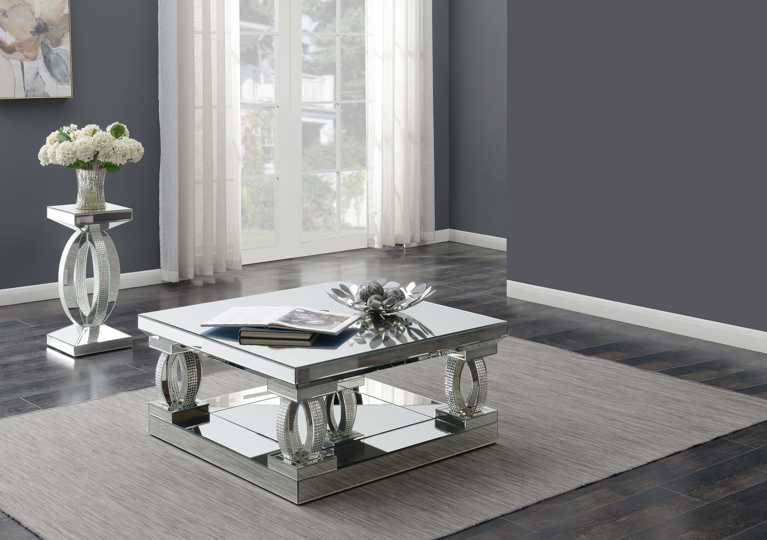 Amalia Mirrored Coffee and End Table Set Silver