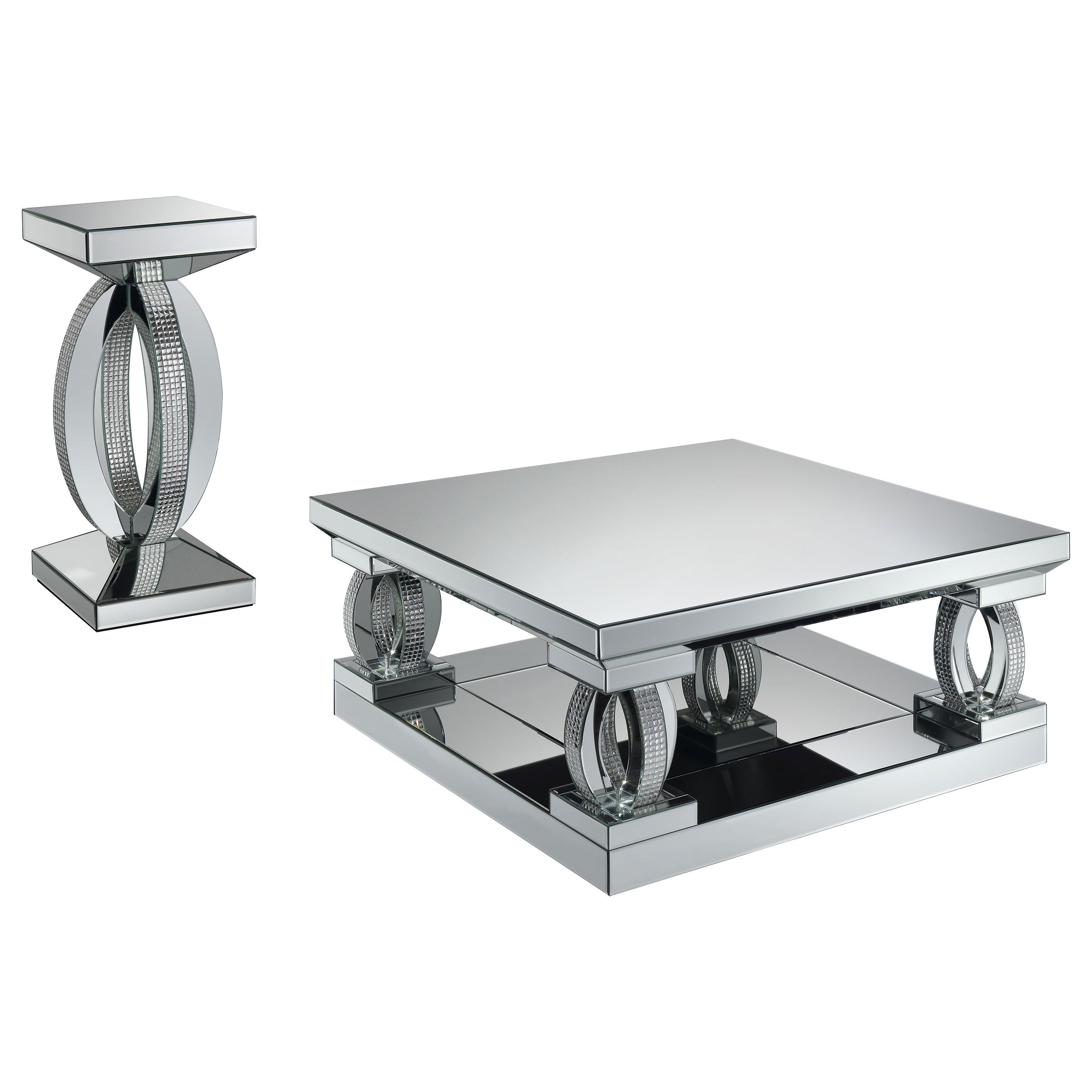 Amalia Mirrored Coffee and End Table Set Silver