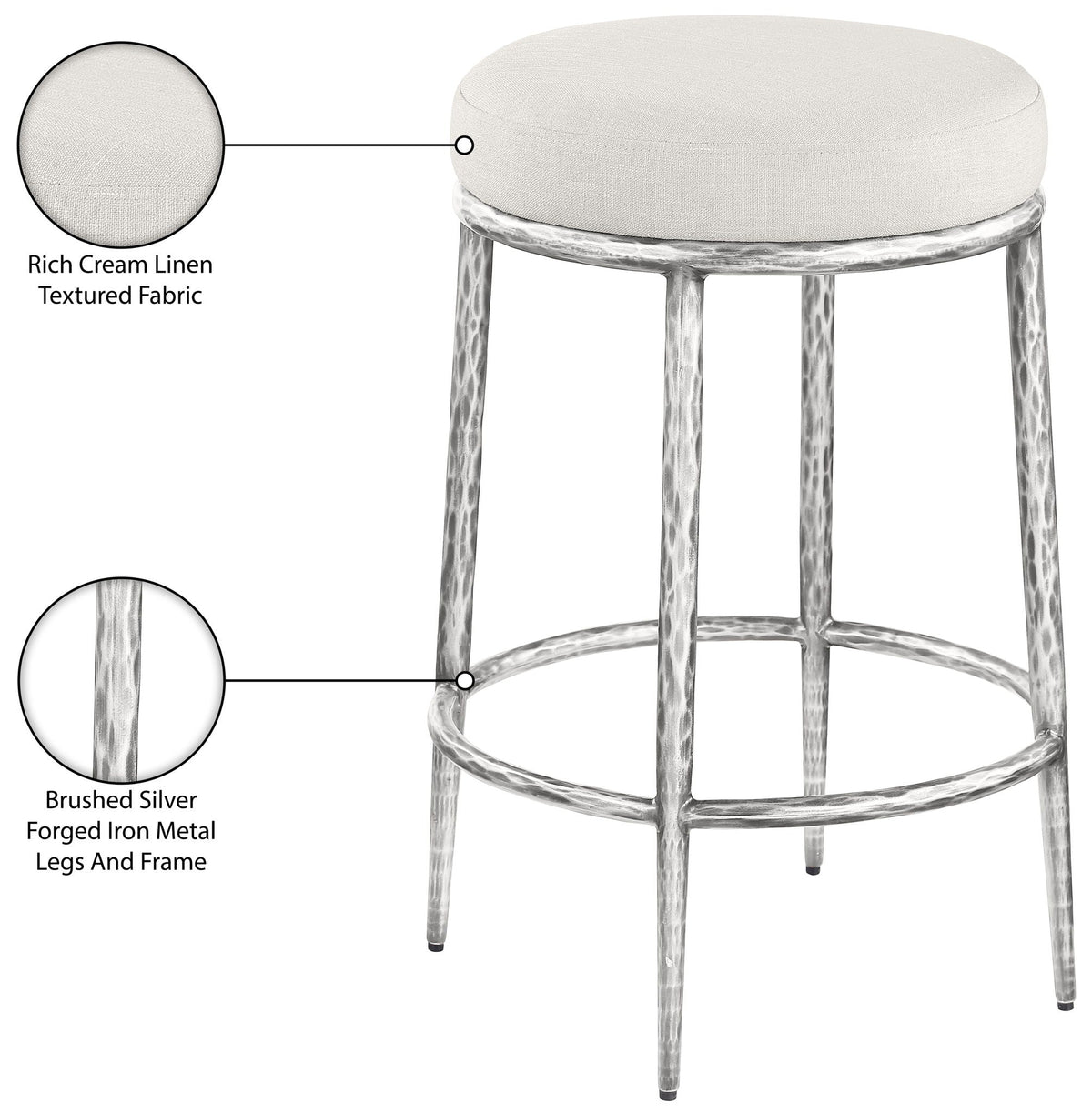 Ferro Upholstered Backless Counter Stool with Brushed Silver Base