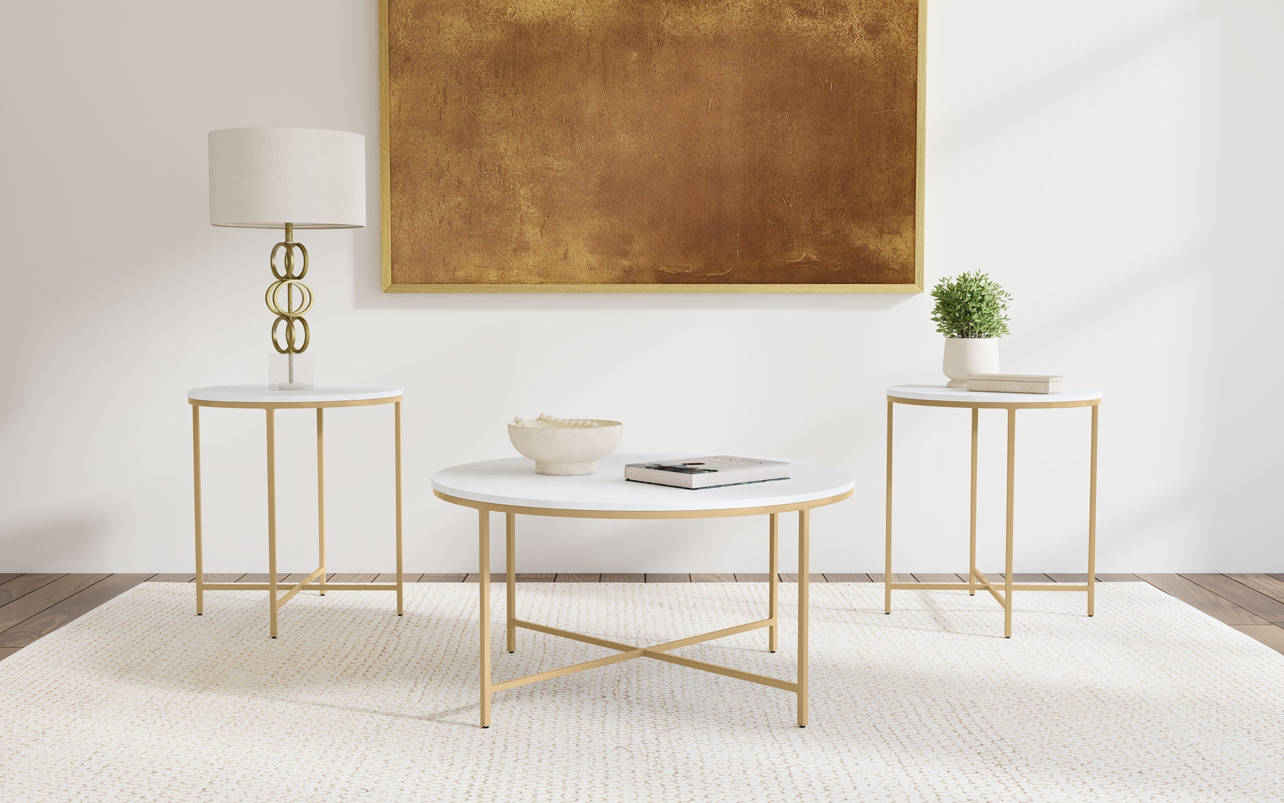 Ellison Round Marble Coffee and End Table Set