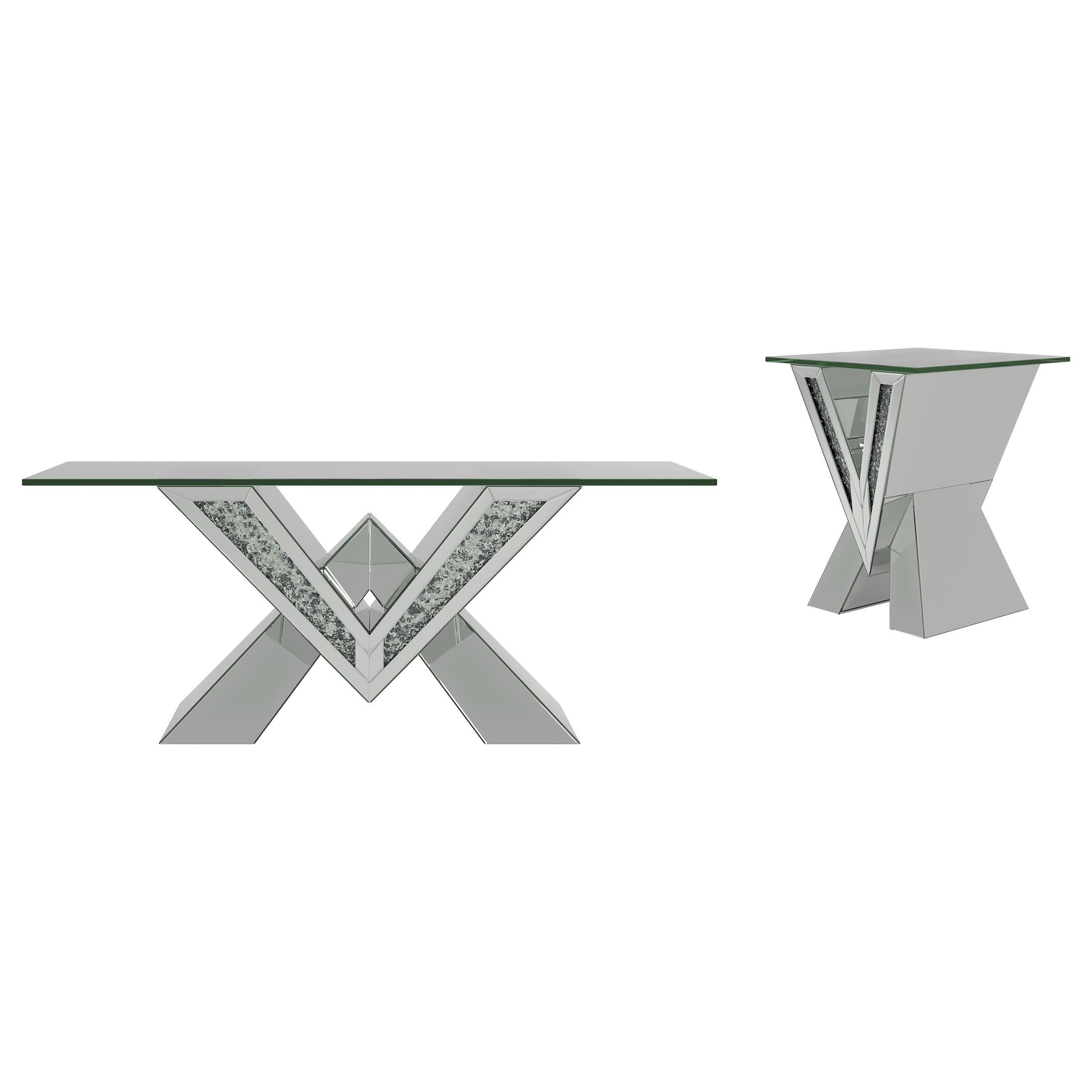 Taffeta Mirrored Coffee and End Table Set Silver