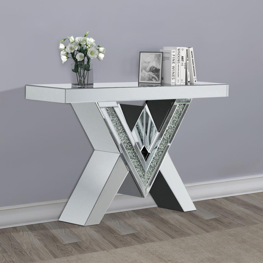 Taffeta V-shaped Mirrored Entryway Console Table Silver