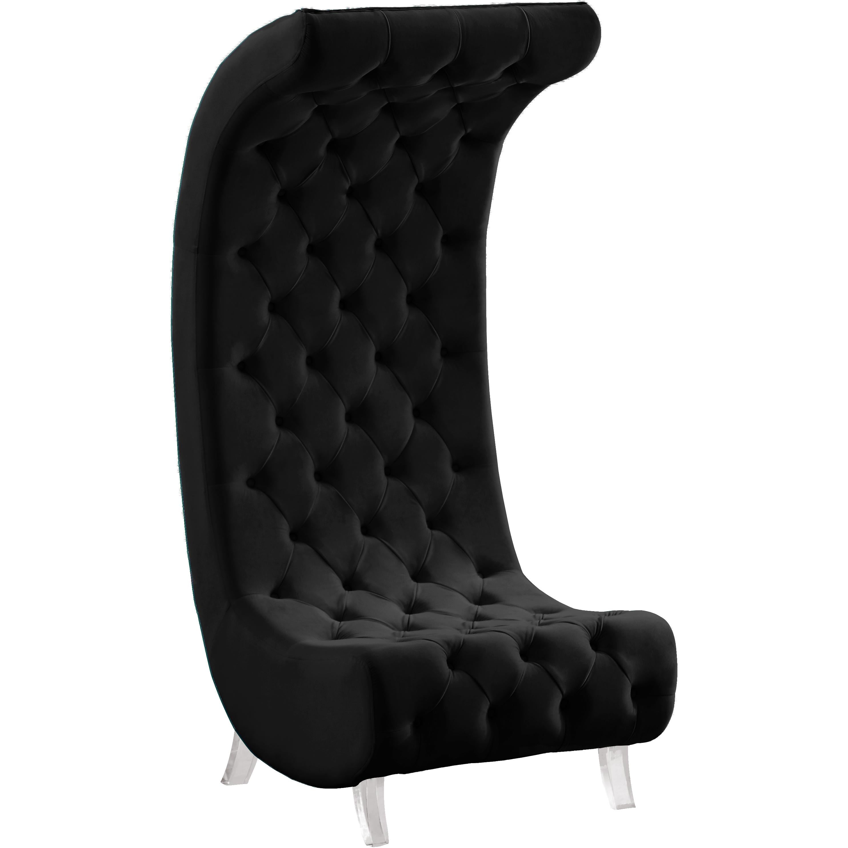 Meridian Crescent Black Velvet Accent Chair